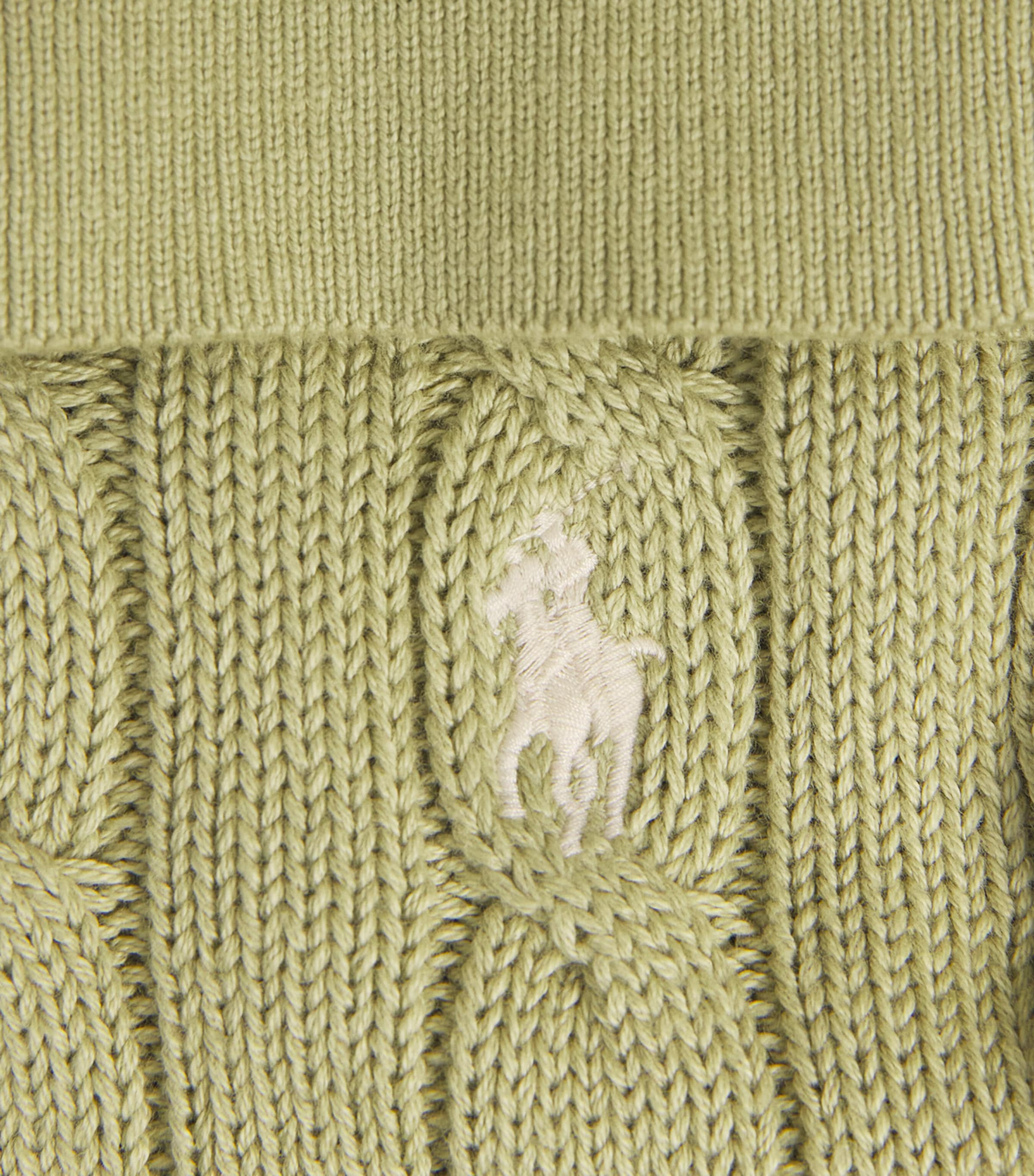 Cotton Cable-Knit Long-Sleeve Polo Shirt LIGHT OLIVE Image 5