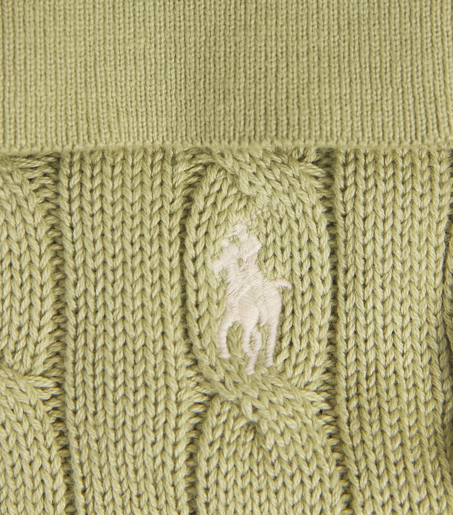 Cotton Cable-Knit Long-Sleeve Polo Shirt LIGHT OLIVE Image 5