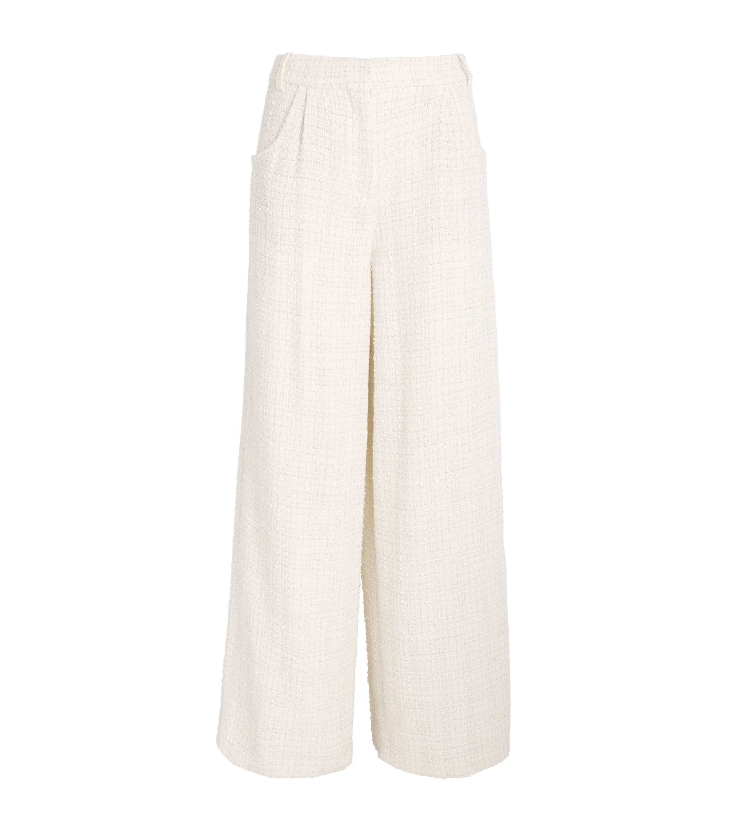 Maje Tweed Wide-leg Trousers In White