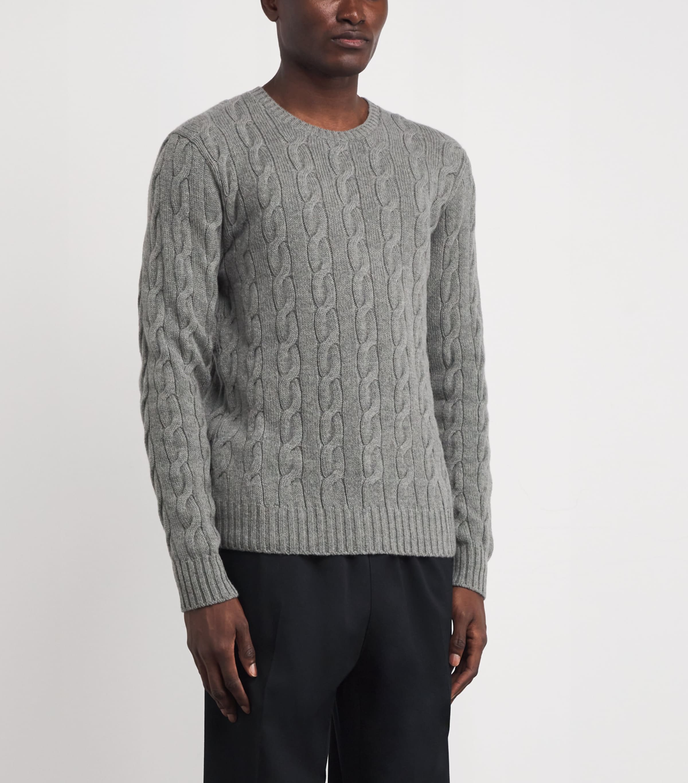 Ralph Lauren Purple Label Mens Cashmere Cable-Knit Sweater Cls Light Grey Image 3
