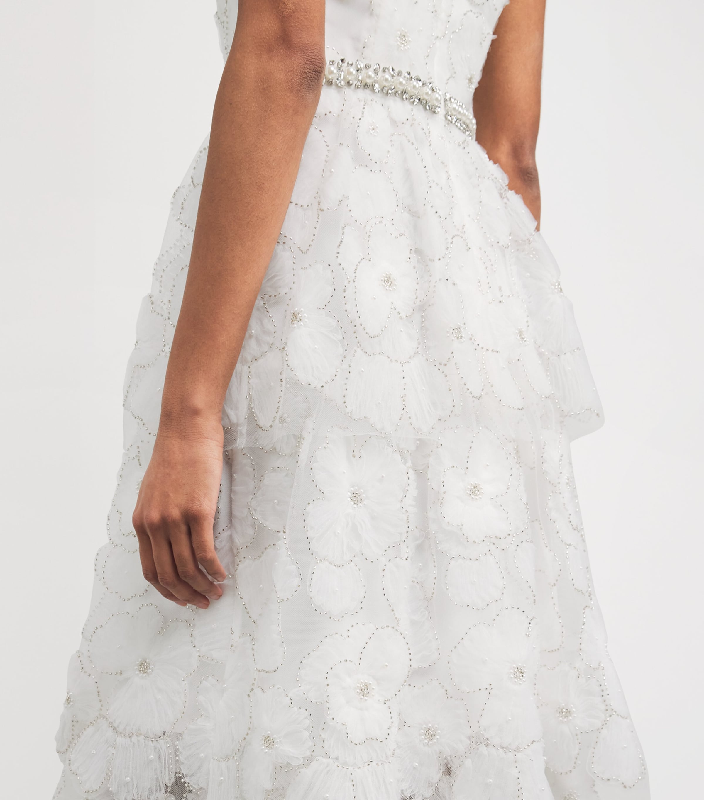 Tulle Embellished Tiered Midi Dress WHITE Image 4