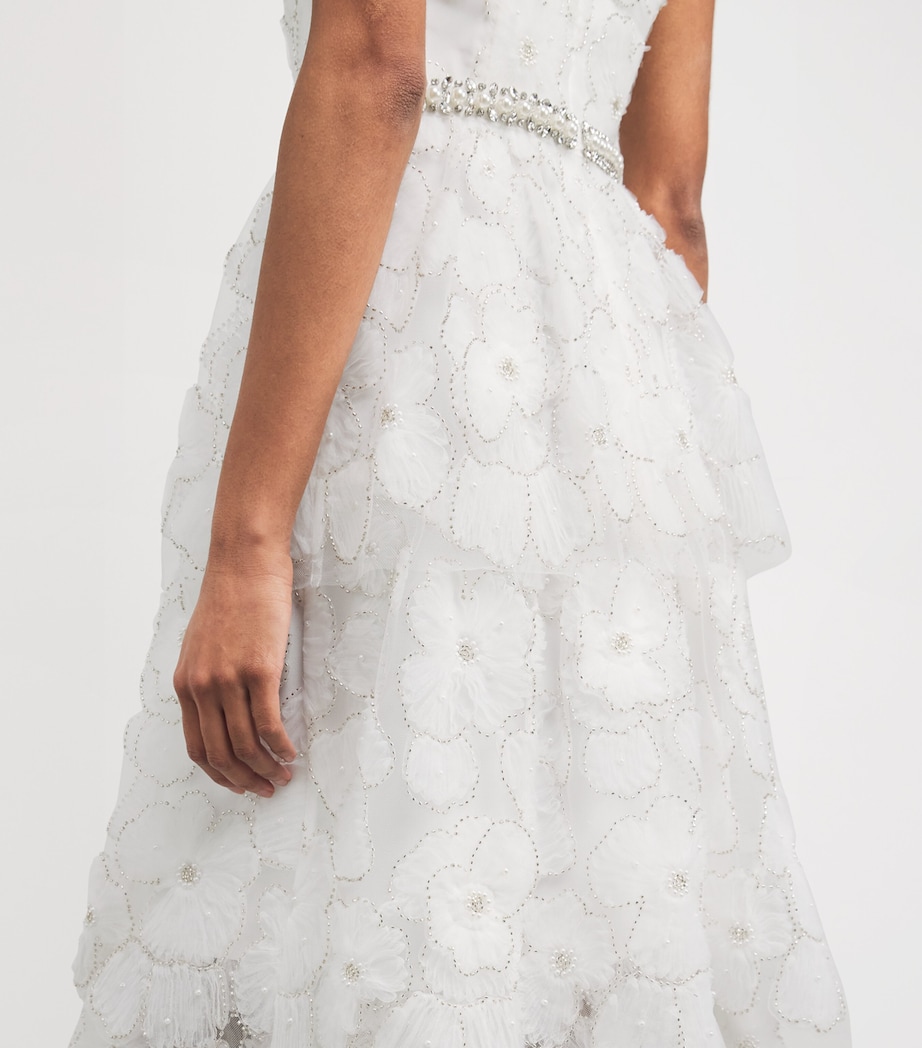 Tulle Embellished Tiered Midi Dress WHITE Image 4