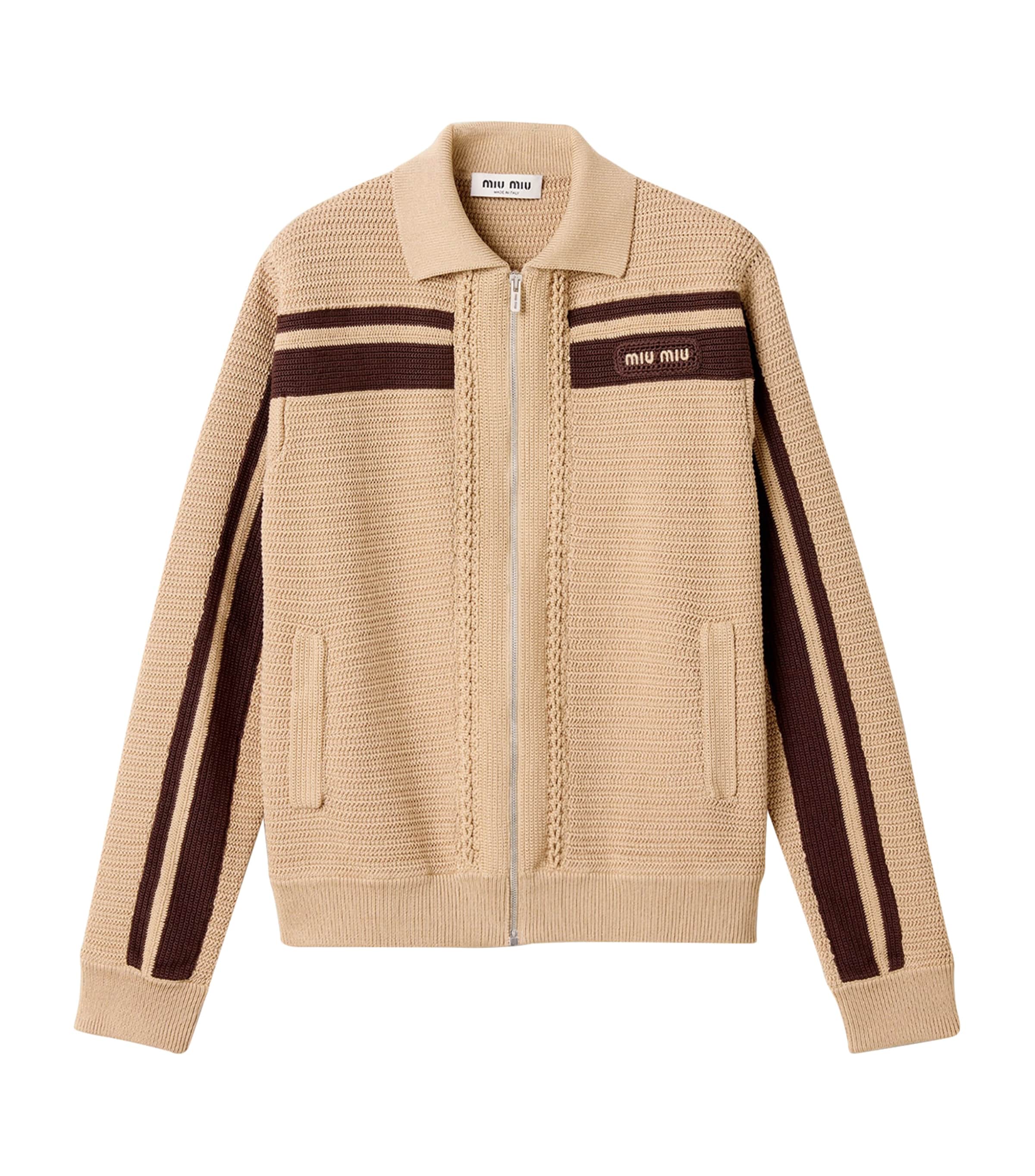 Miu Miu Womens Crochet Zip-Up Cardigan Neutral Image 1