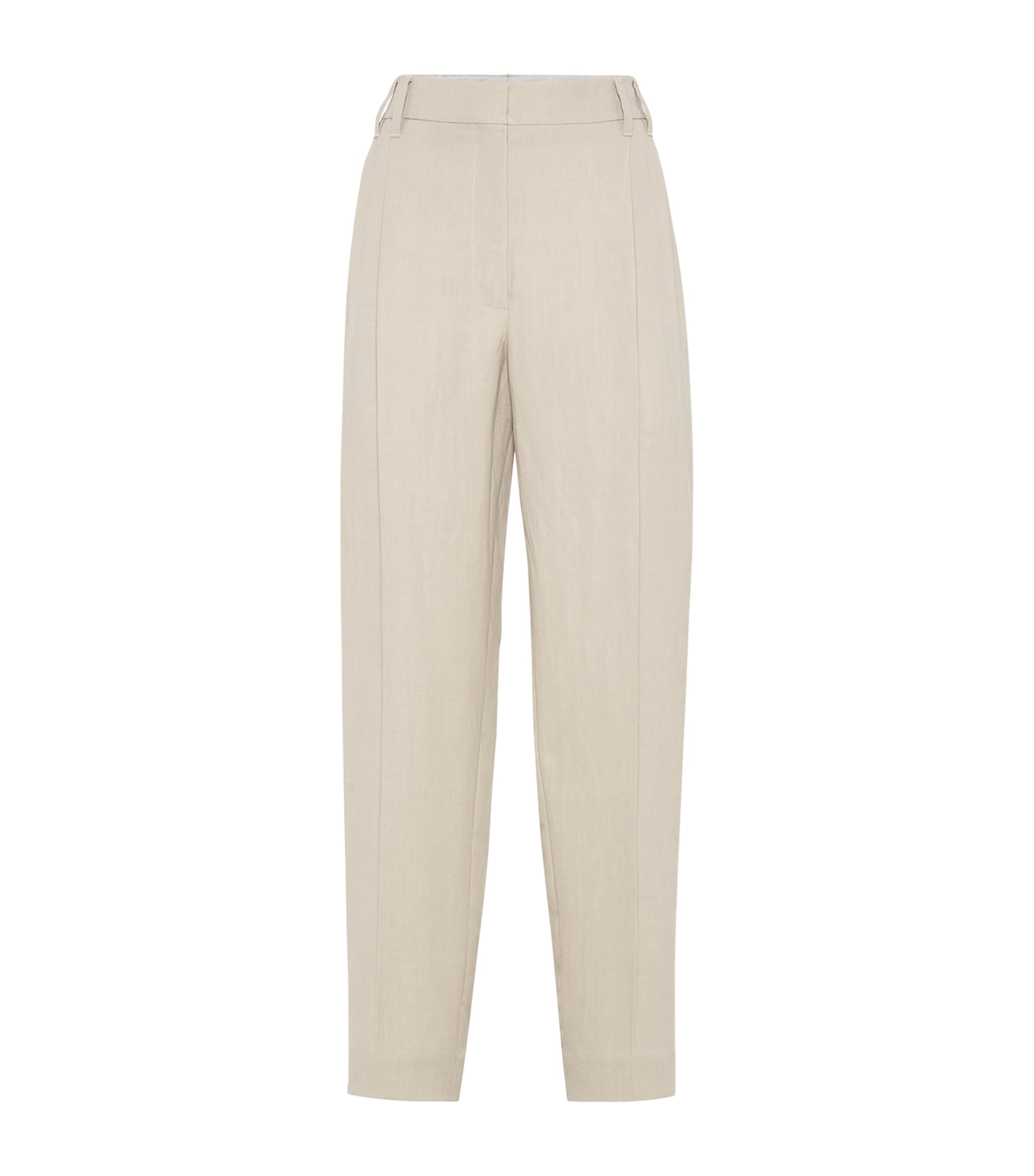 Brunello Cucinelli Viscose-linen Twill Tapered Trousers In Beige
