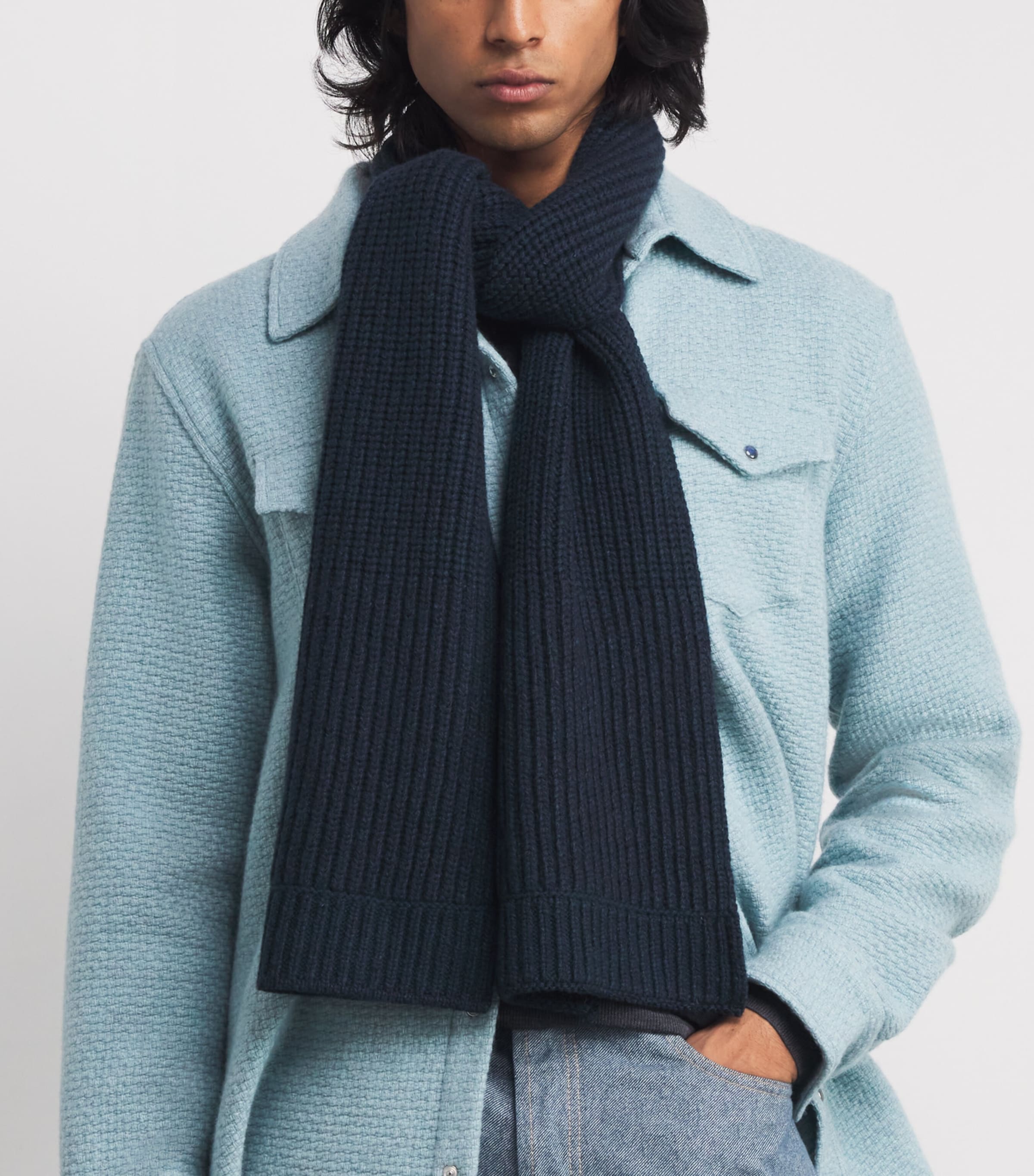 Cashmere Donegal Scarf Q25312 NAVY/GREEN Image 2