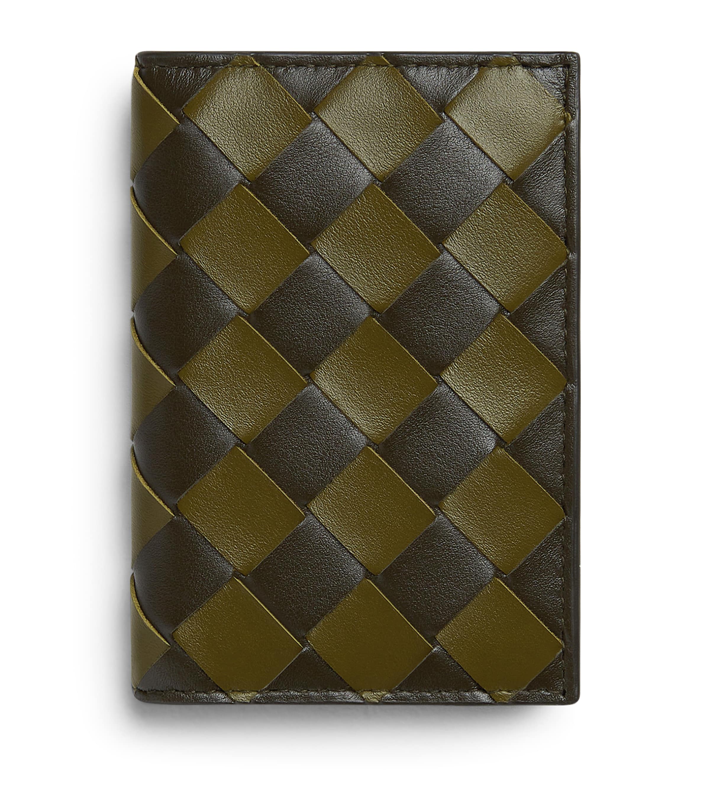 Shop Bottega Veneta Leather Intrecciato Bifold Card Holder In Green