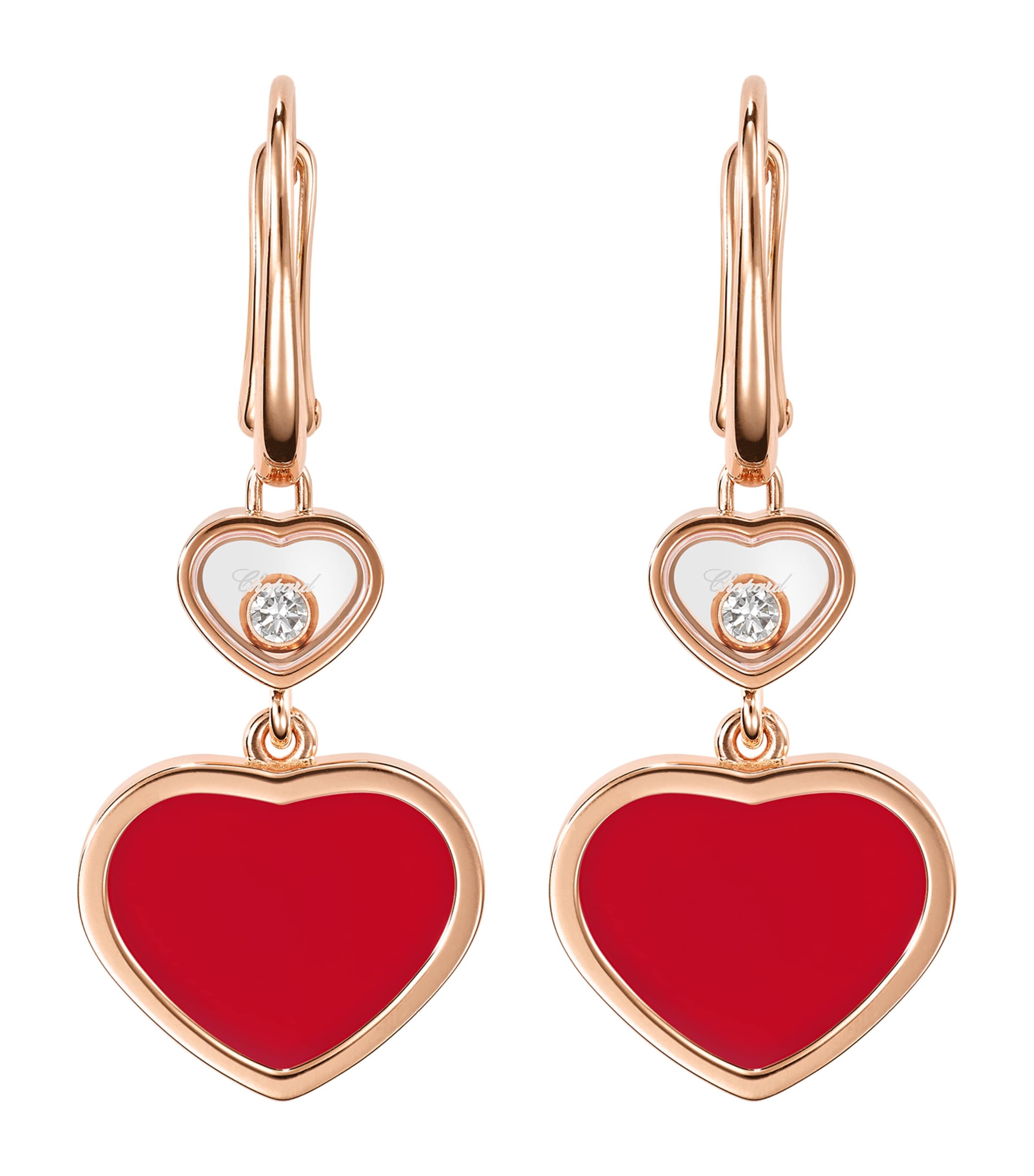 Chopard Rose Gold, Carnelian And Diamond Happy Hearts Earrings