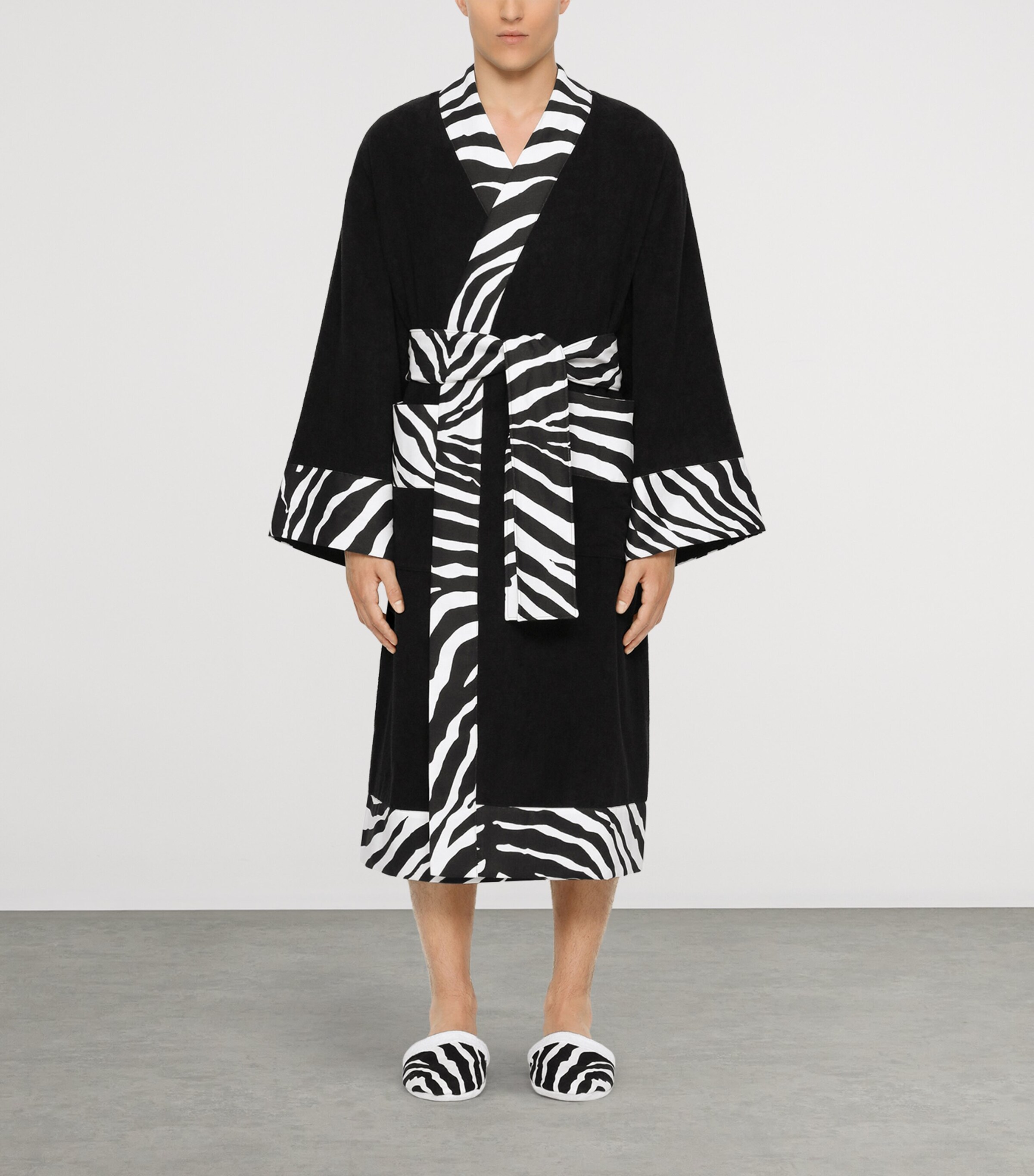 Dolce&Gabbana Casa Terry Cotton Zebra Print Robe Nero Zebra Image 7