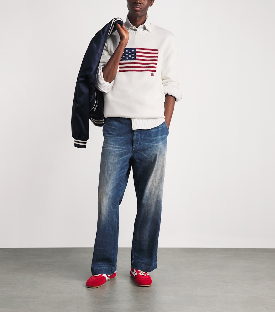Polo Ralph Lauren Mens American Flag Sweater Deckwash White Image 2