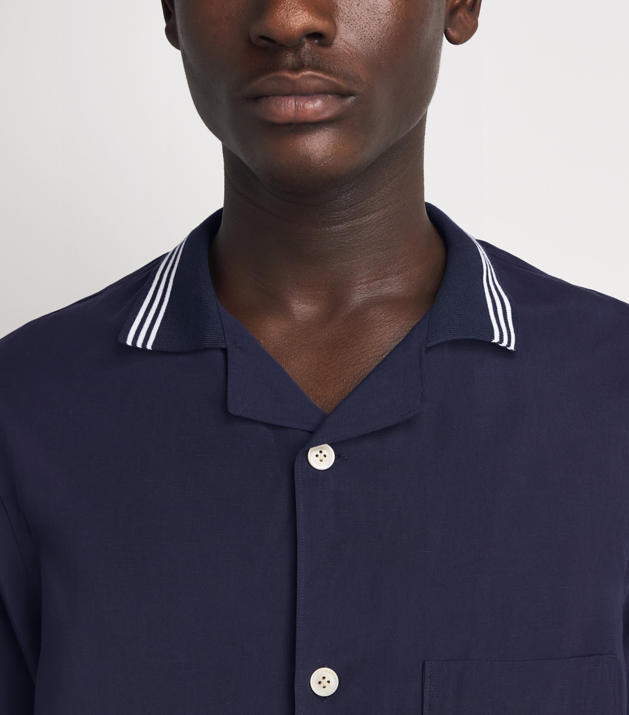 Eleventy Mens Stripe-Collar Bowling Shirt Blu Image 3