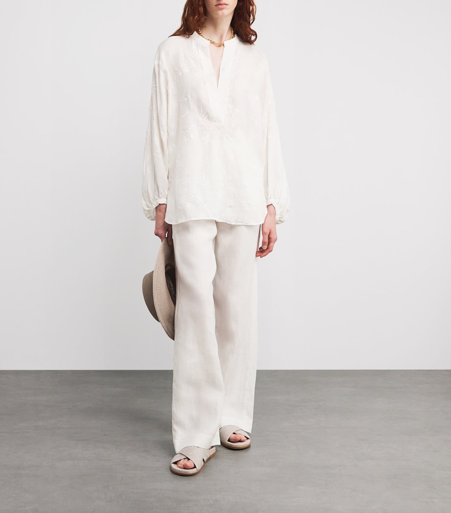 x Harrods Linen Floral-Embroidered Blouse BIANCO Image 2