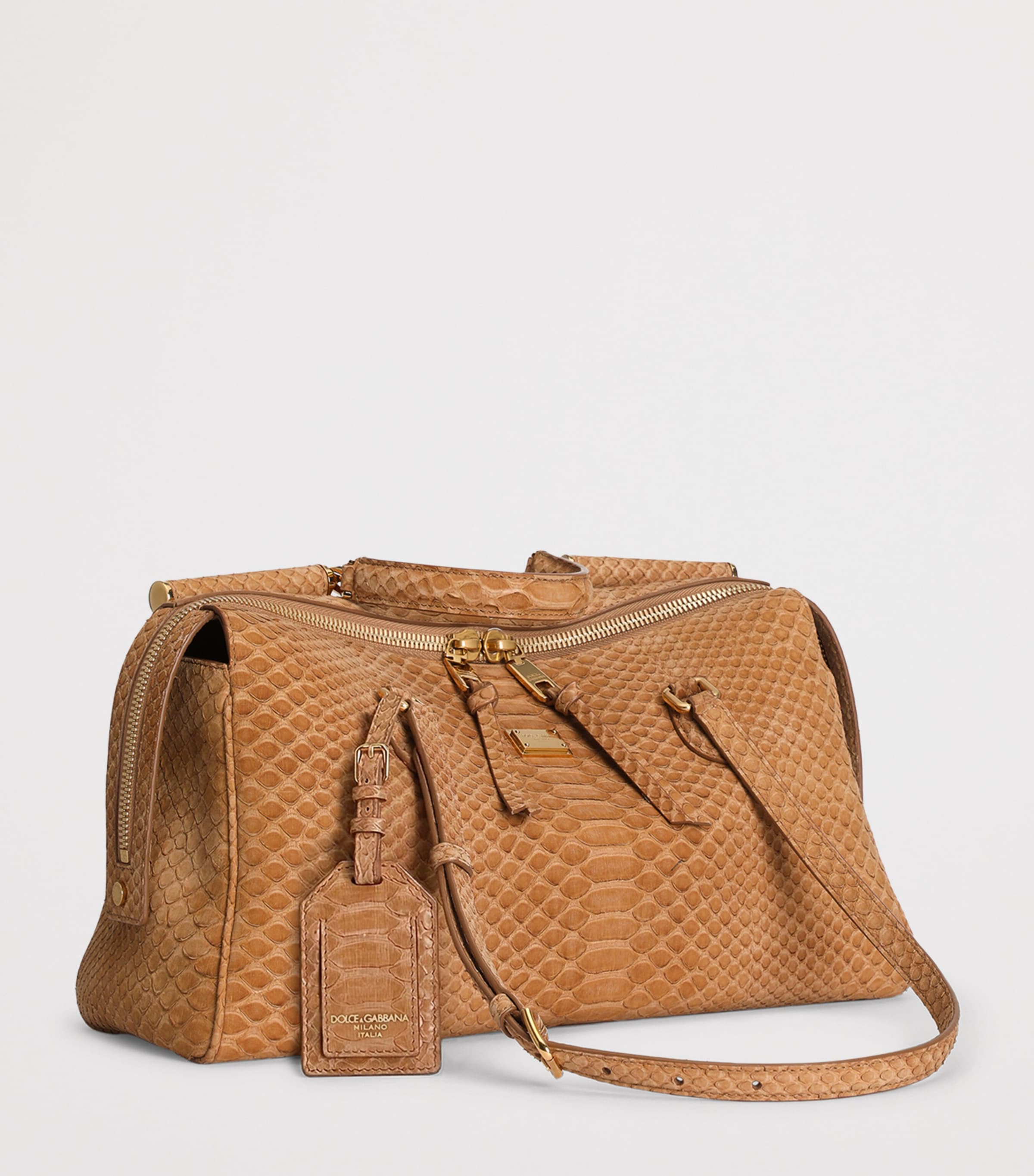 Dolce&Gabbana Medium Python Leather Vittoria Top-Handle Bag Camel Image 4