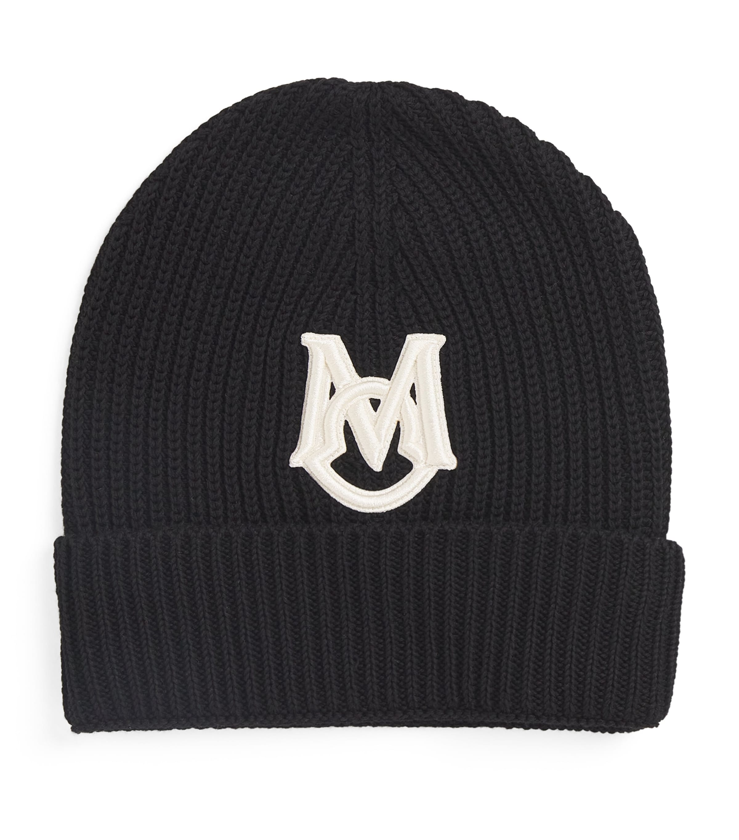 Shop Moncler Cotton Monogram-embroidered Beanie In Black