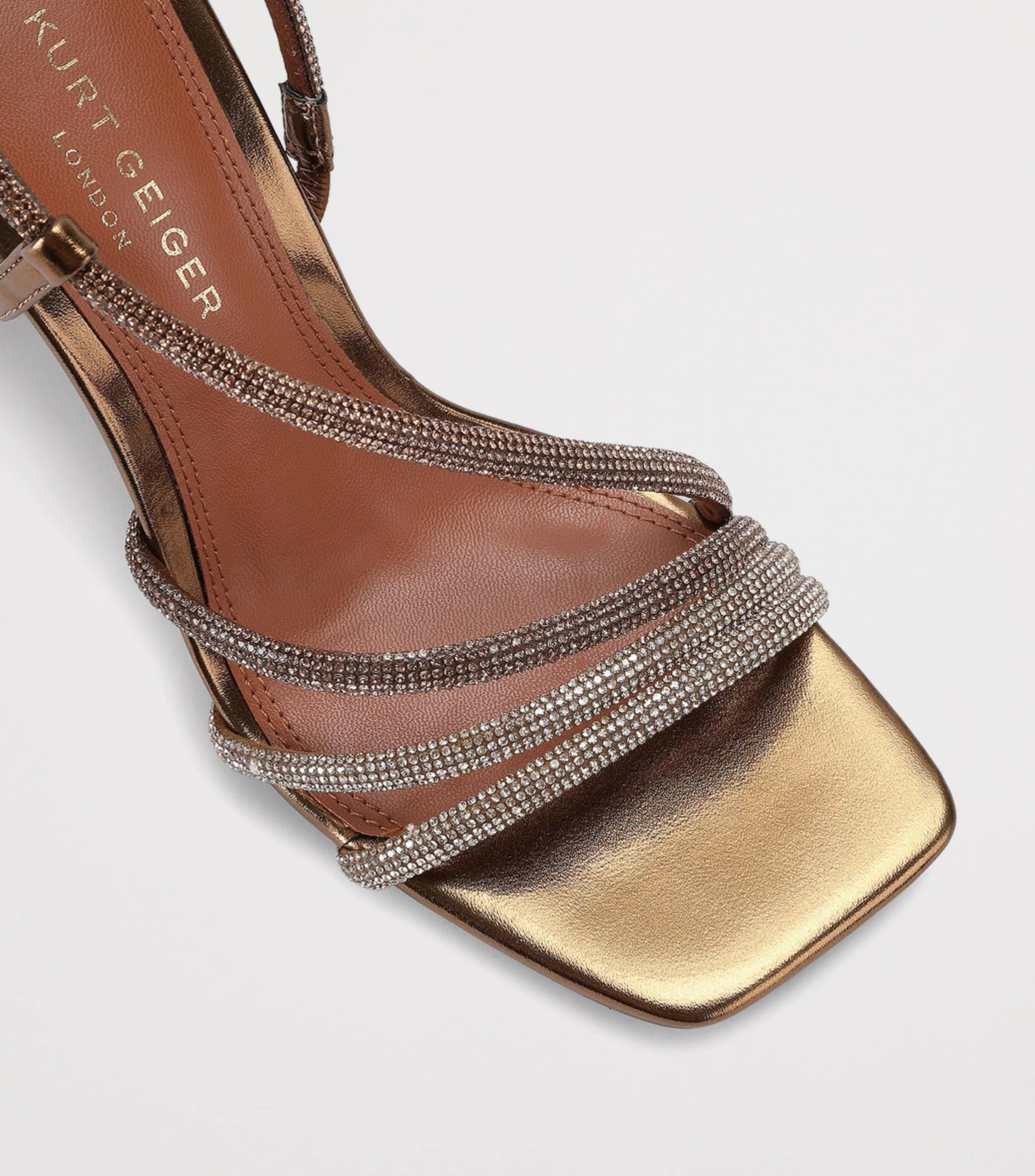 Kurt Geiger London Leather Embellished Annabel Heeled Sandals 90 Gold Comb Image 2