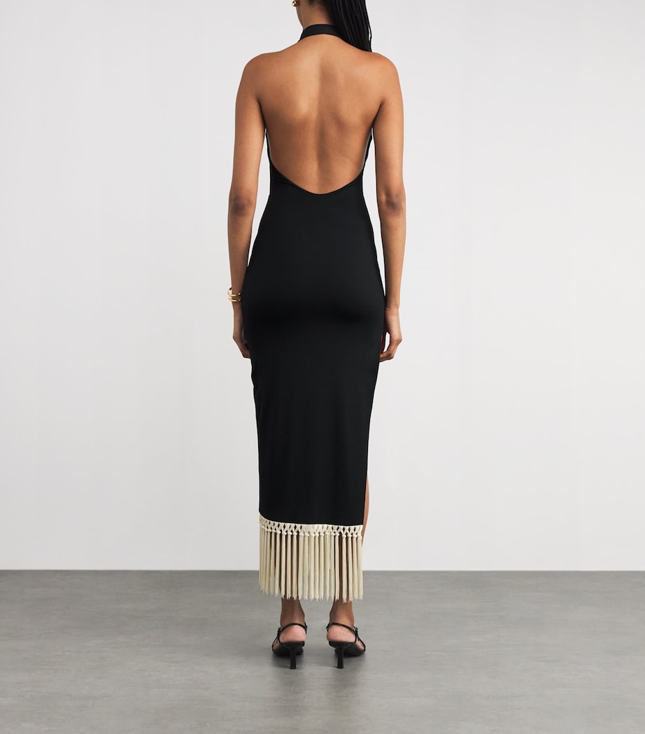 Fringe Tropicana Midi Dress BLACK-IVORY Image 3