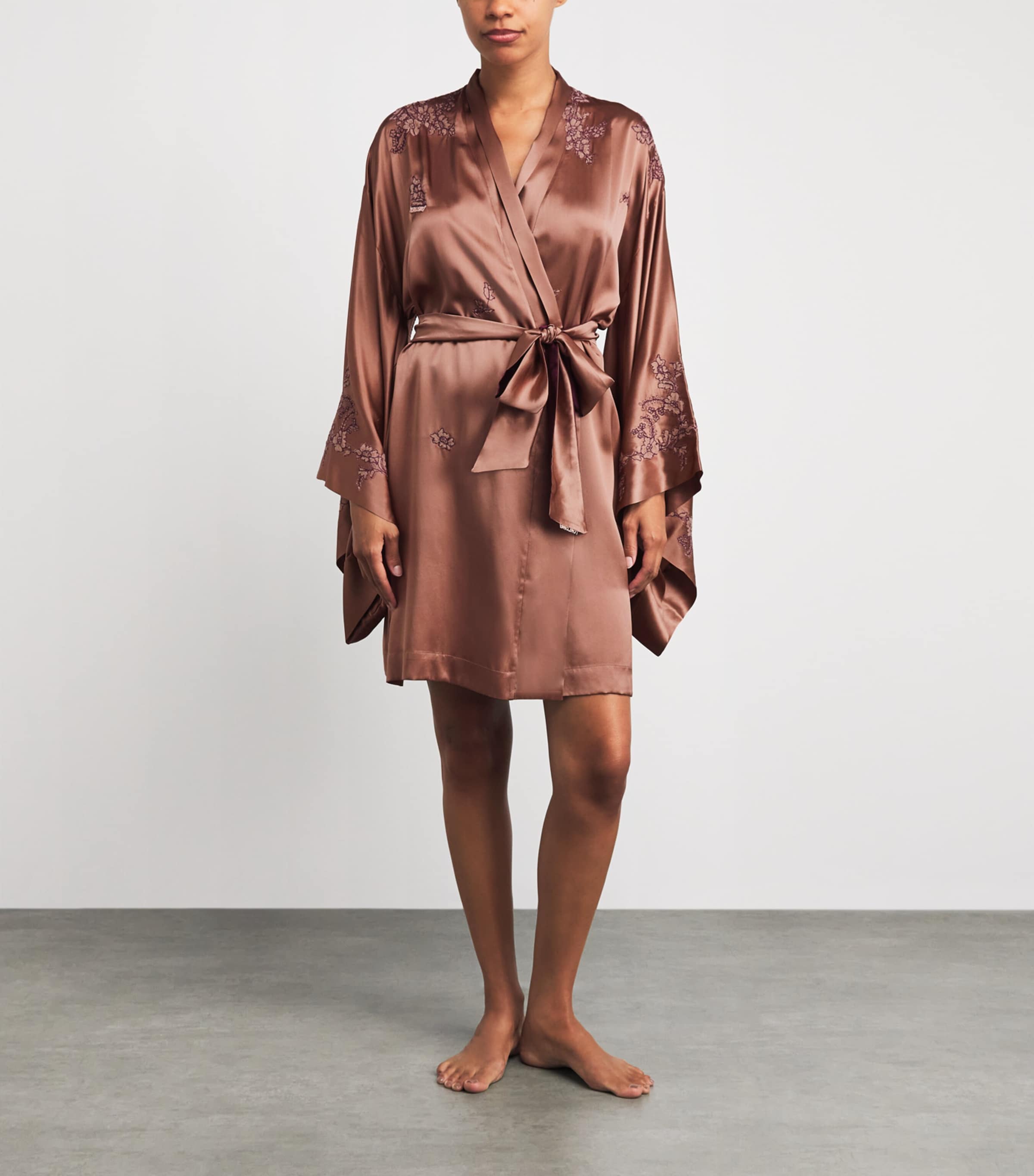 TORLOWEI Womens Silk Tokoni Short Kimono Mocha/raisin Image 4
