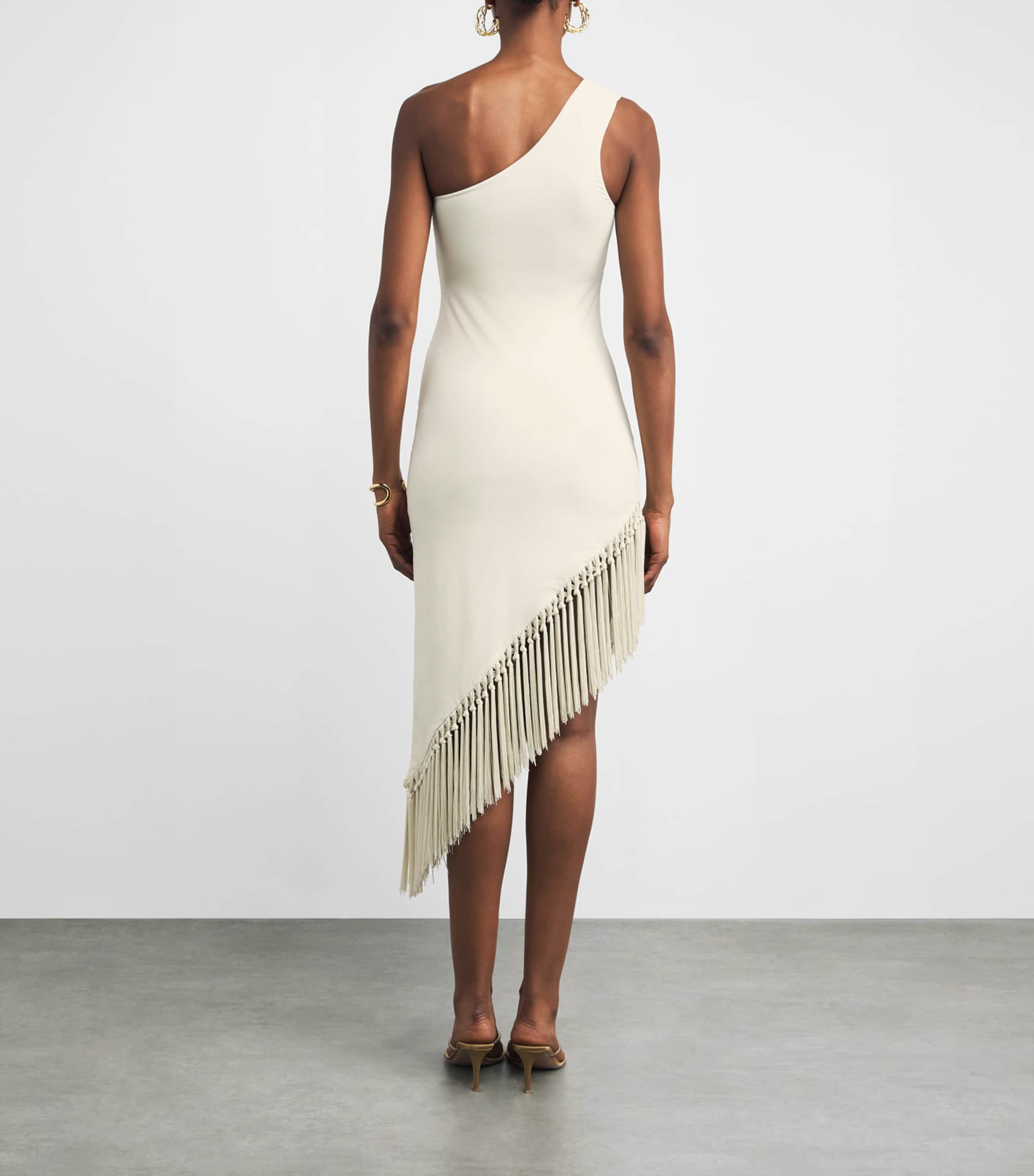 Taller Marmo Womens Fringed Yacare Mini Dress Ivory Image 4