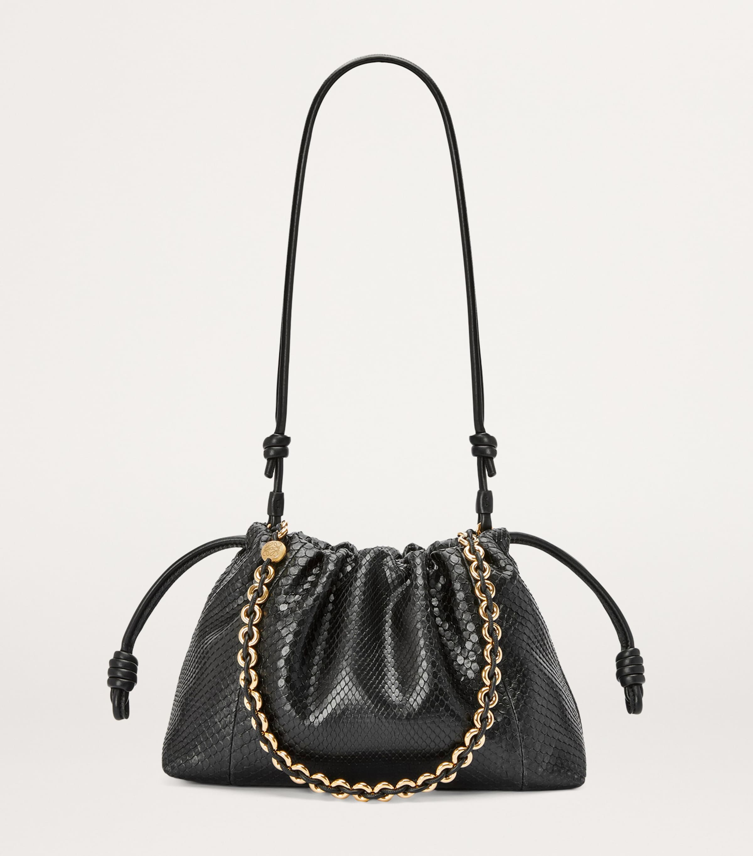 LOEWE Black Medium Snakeskin Flamenco Shoulder Bag | Harrods US