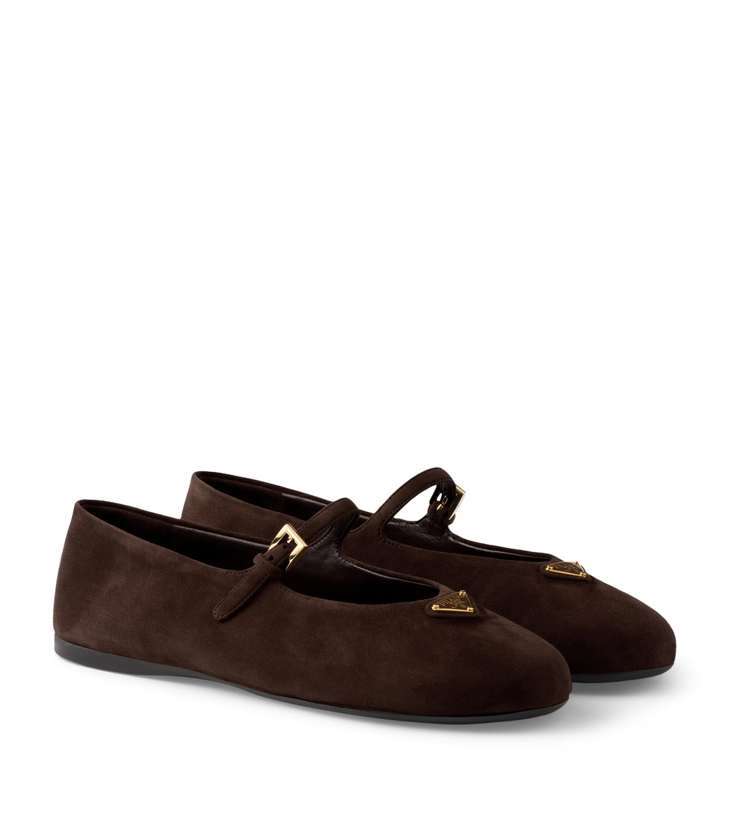 Prada Suede Logo Ballet Flats Brown Image 1