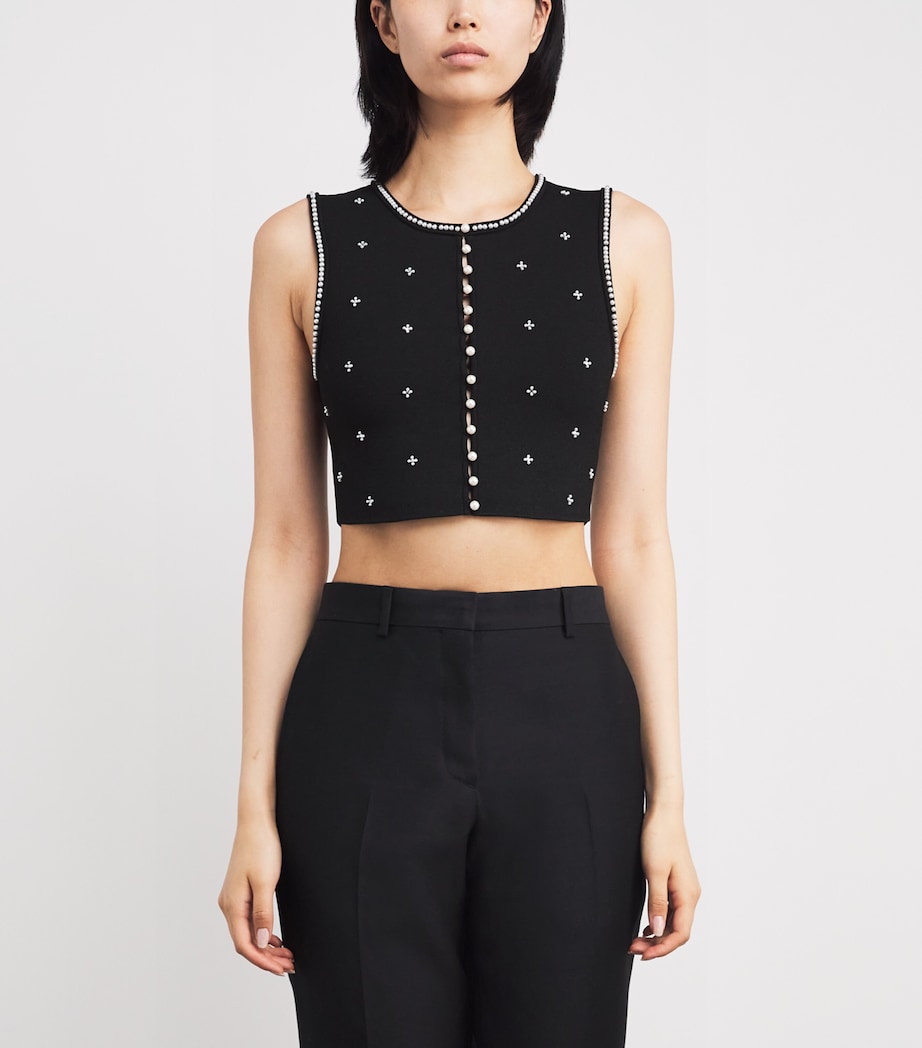 Knitted Embellished Crop Top BLACK Image 3