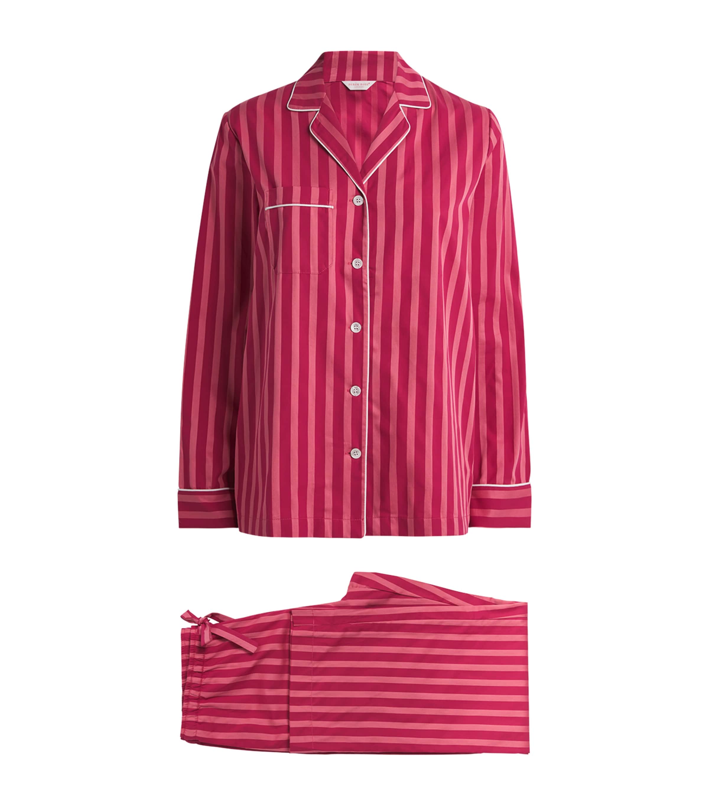 Derek Rose Cotton Stripe Pyjama Set In Pink