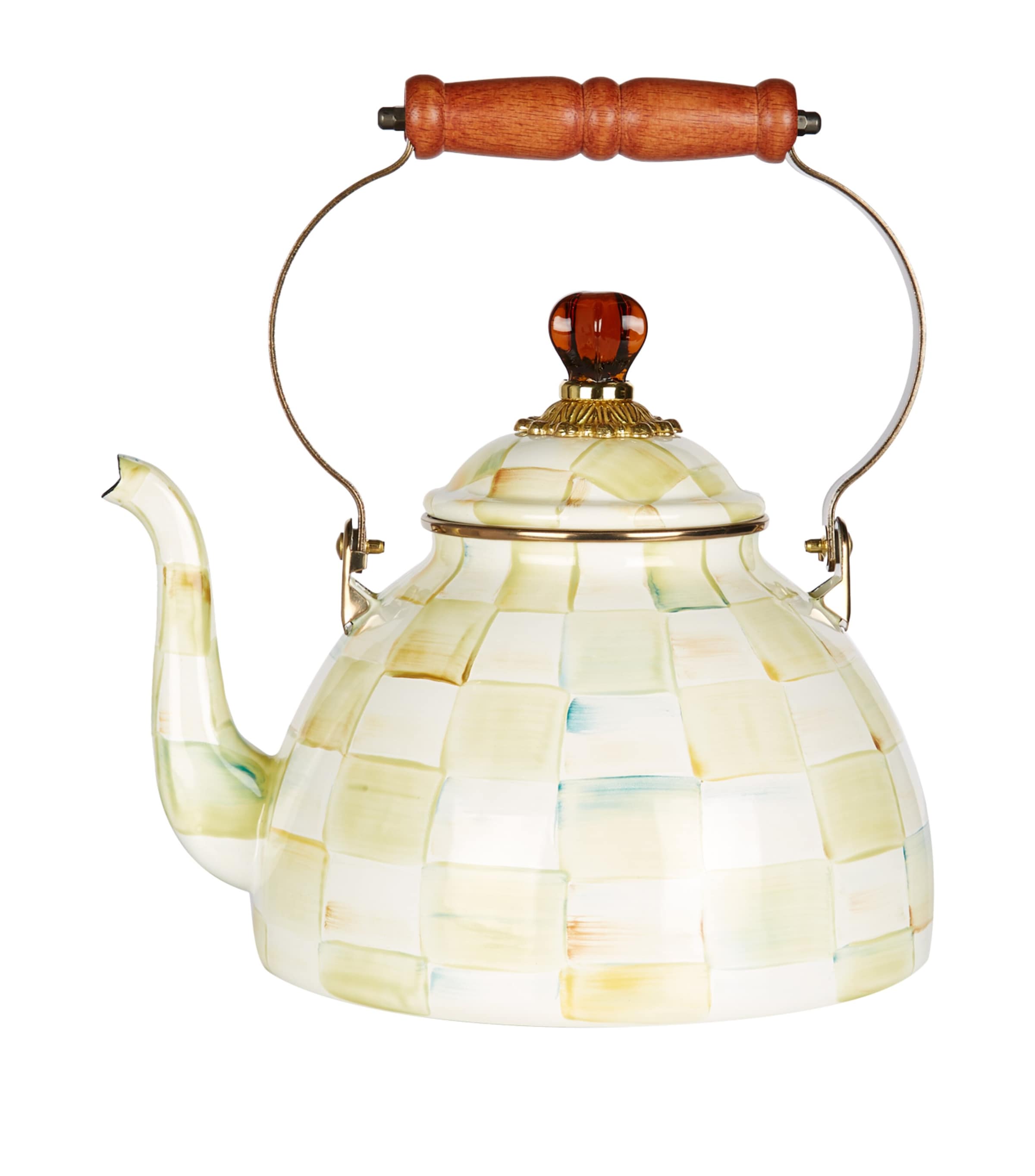 MACKENZIE-CHILDS PARCHMENT CHECK TEA KETTLE 