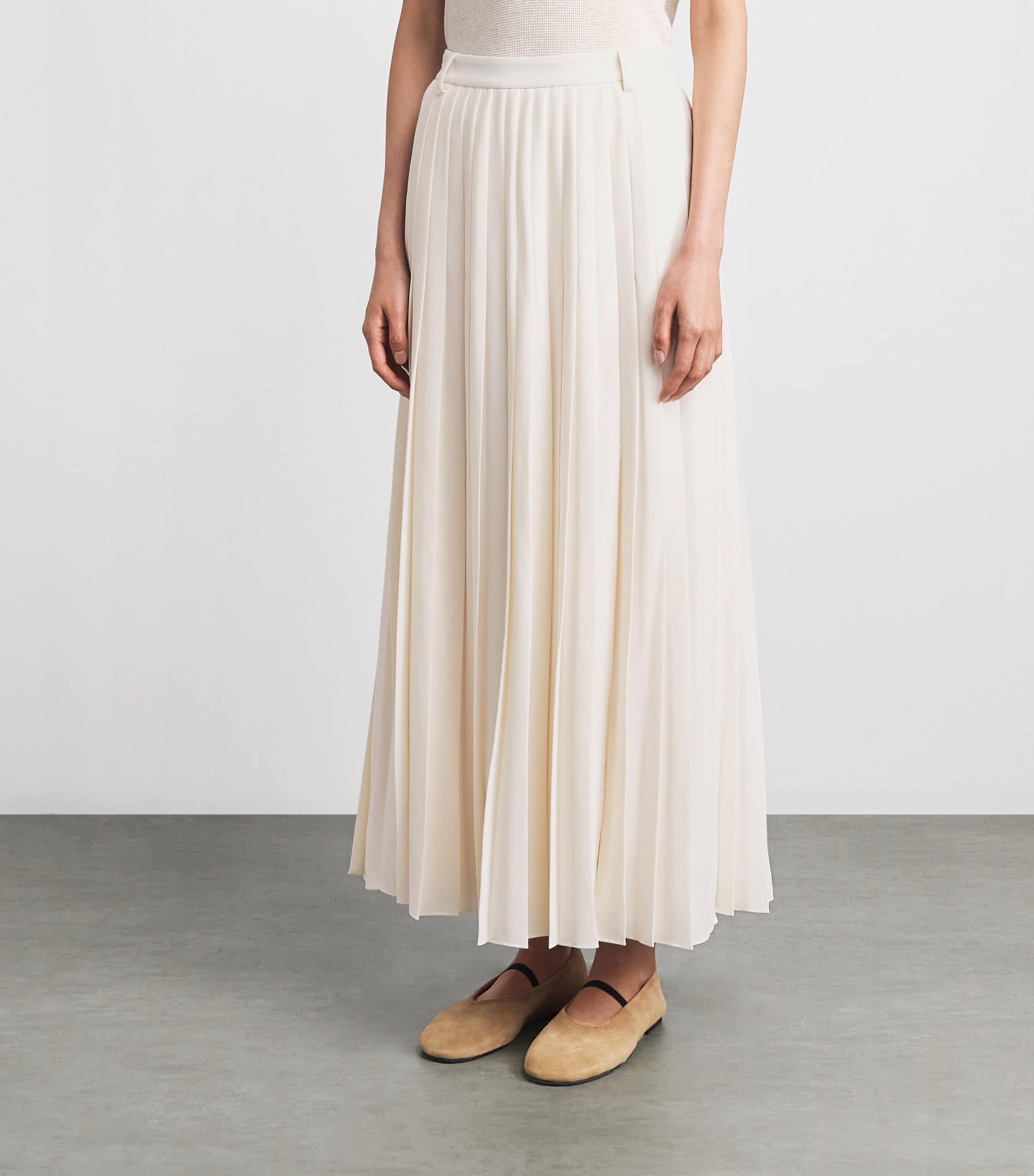 ME+EM Womens Crepe Slit Pleated Maxi Skirt Cream Image 4