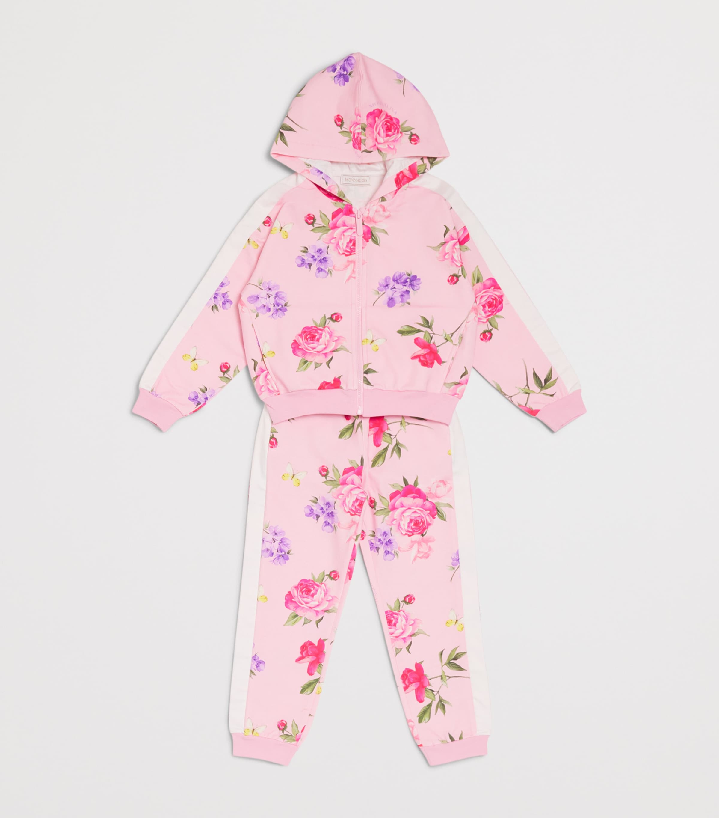Monnalisa Stretch-Cotton Floral Zip-Up Hoodie (2-12 Years) White+stripe White Image 3