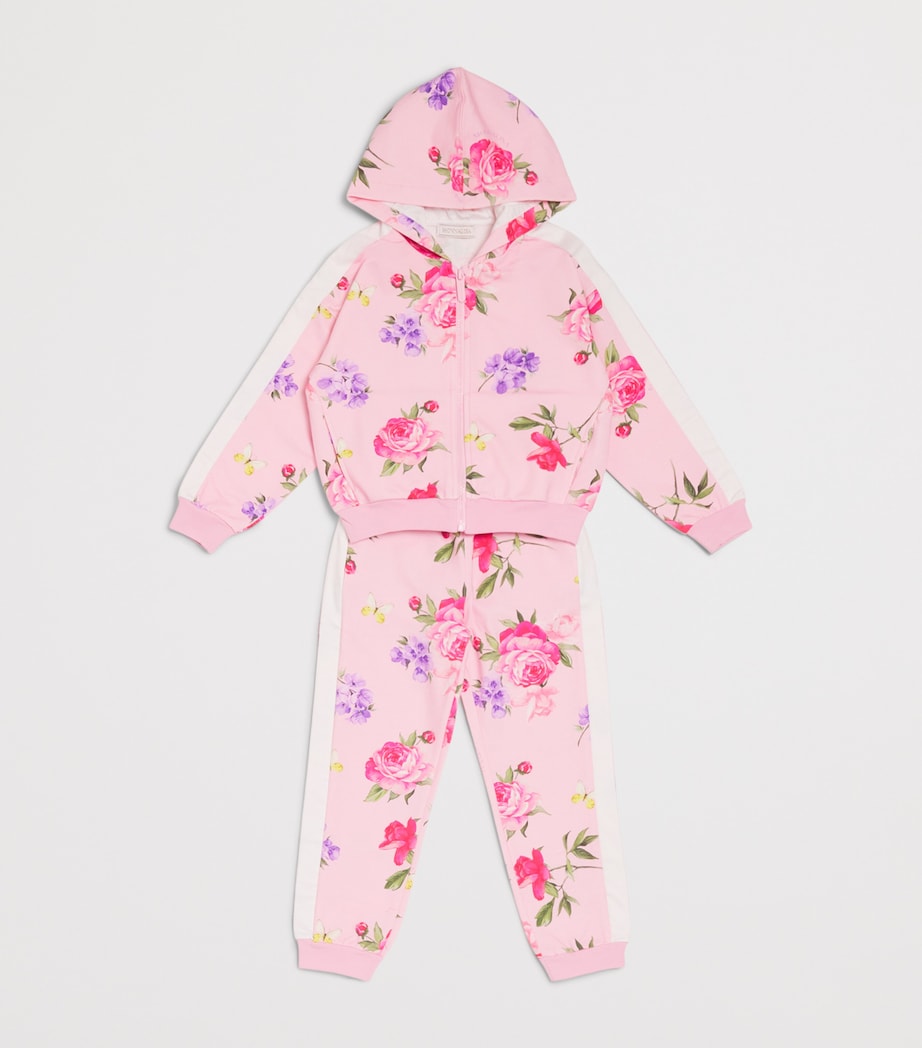 Monnalisa Stretch-Cotton Floral Zip-Up Hoodie (2-12 Years) White+stripe White Image 3