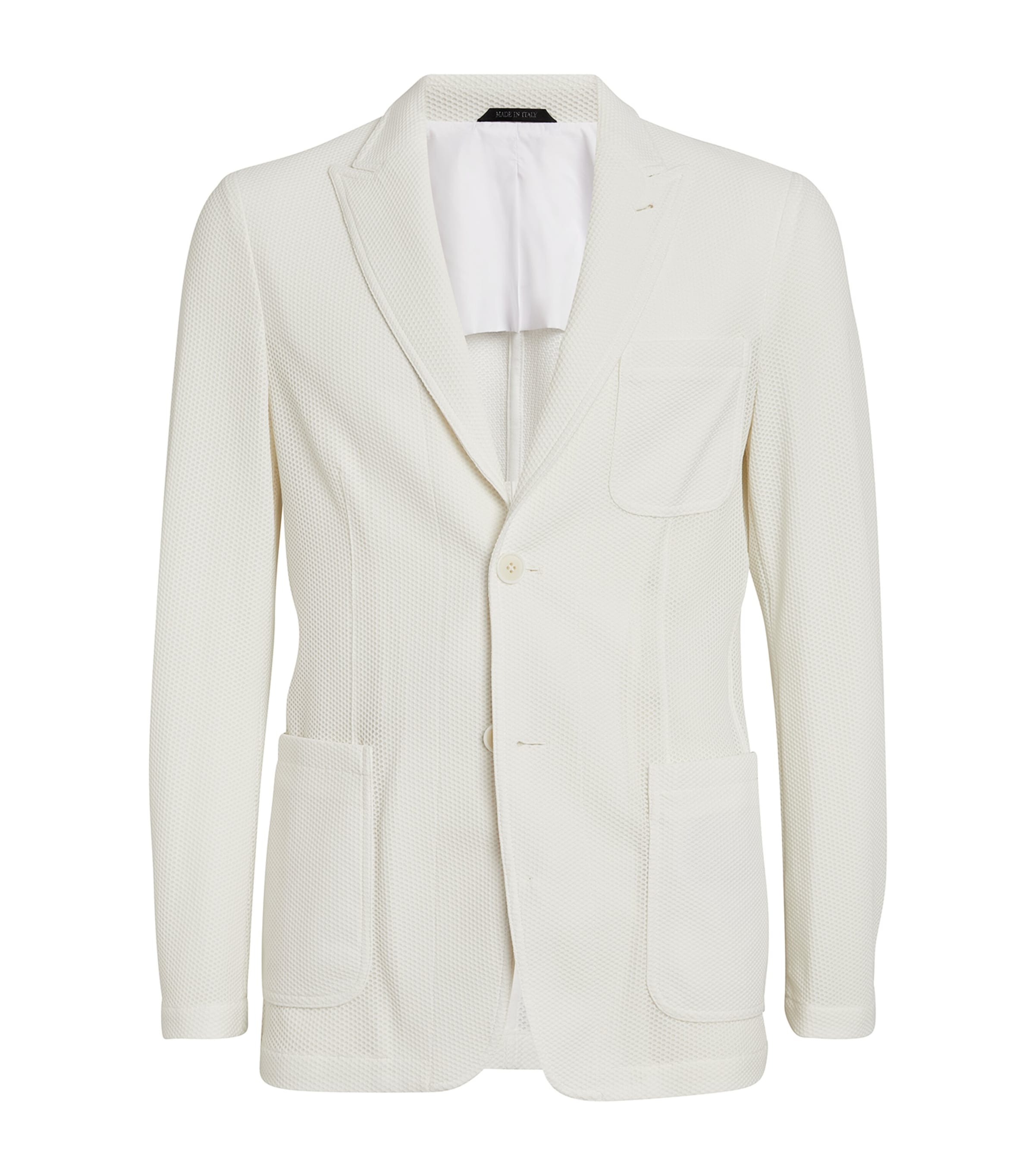 Shop Giorgio Armani Waffle-knit Blazer In White