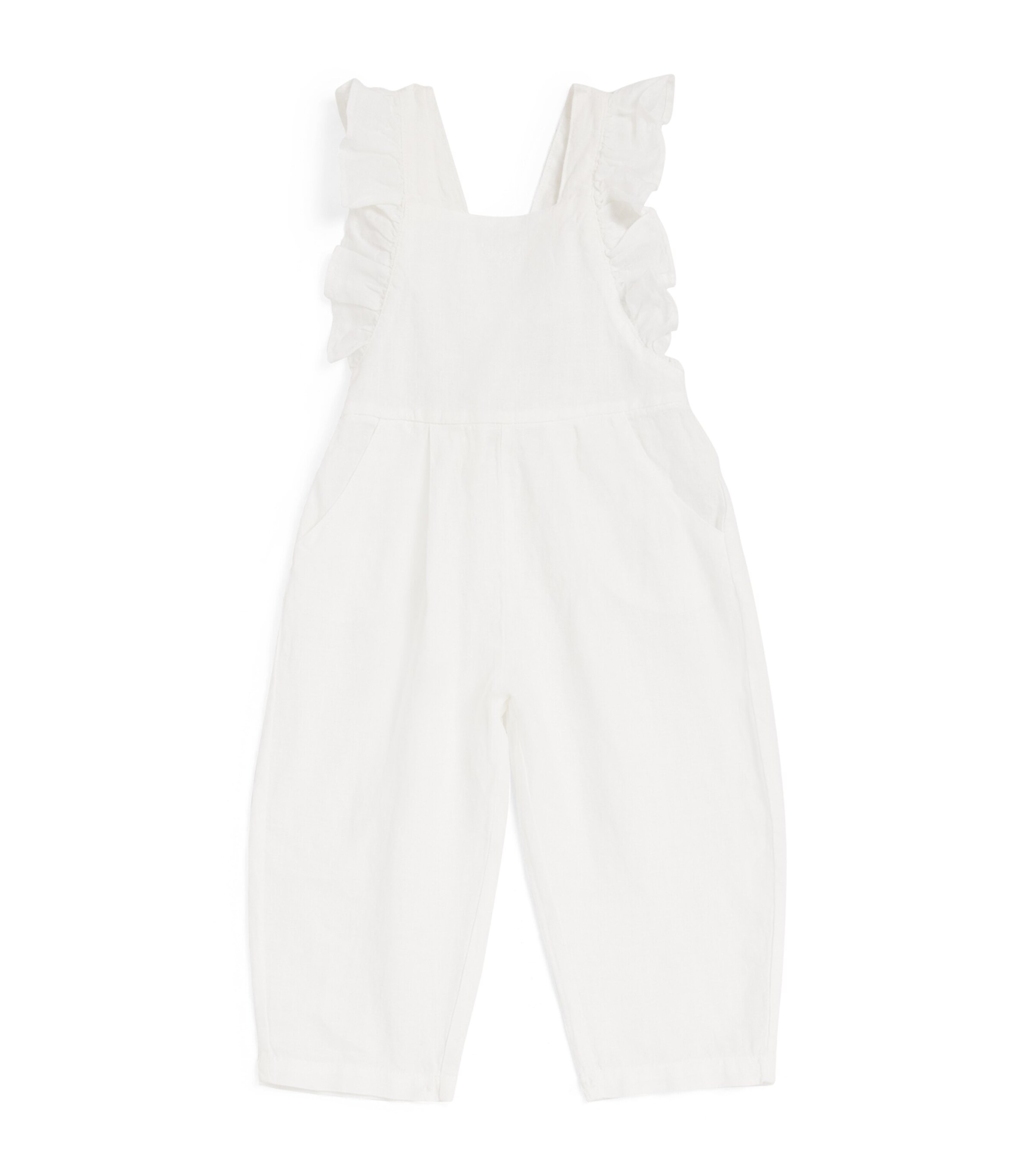 Il Gufo Linen Frill-Trim Dungarees (4-6 Years) White Image 1