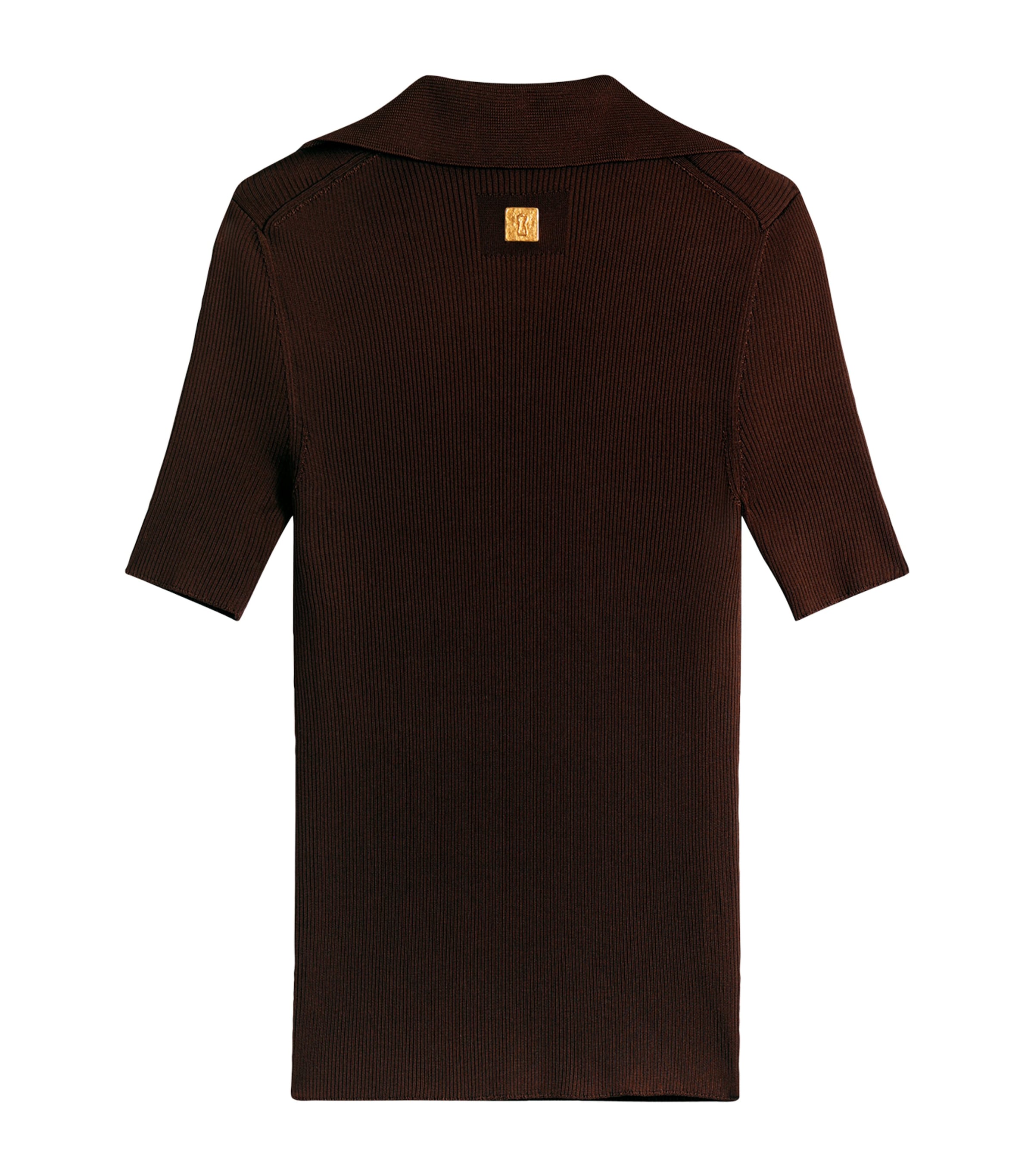 Schiaparelli Womens Silk Pierced Polo Shirt Brown Image 4