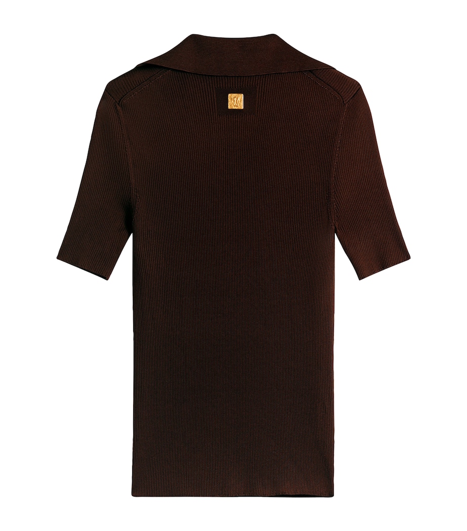 Schiaparelli Womens Silk Pierced Polo Shirt Brown Image 4