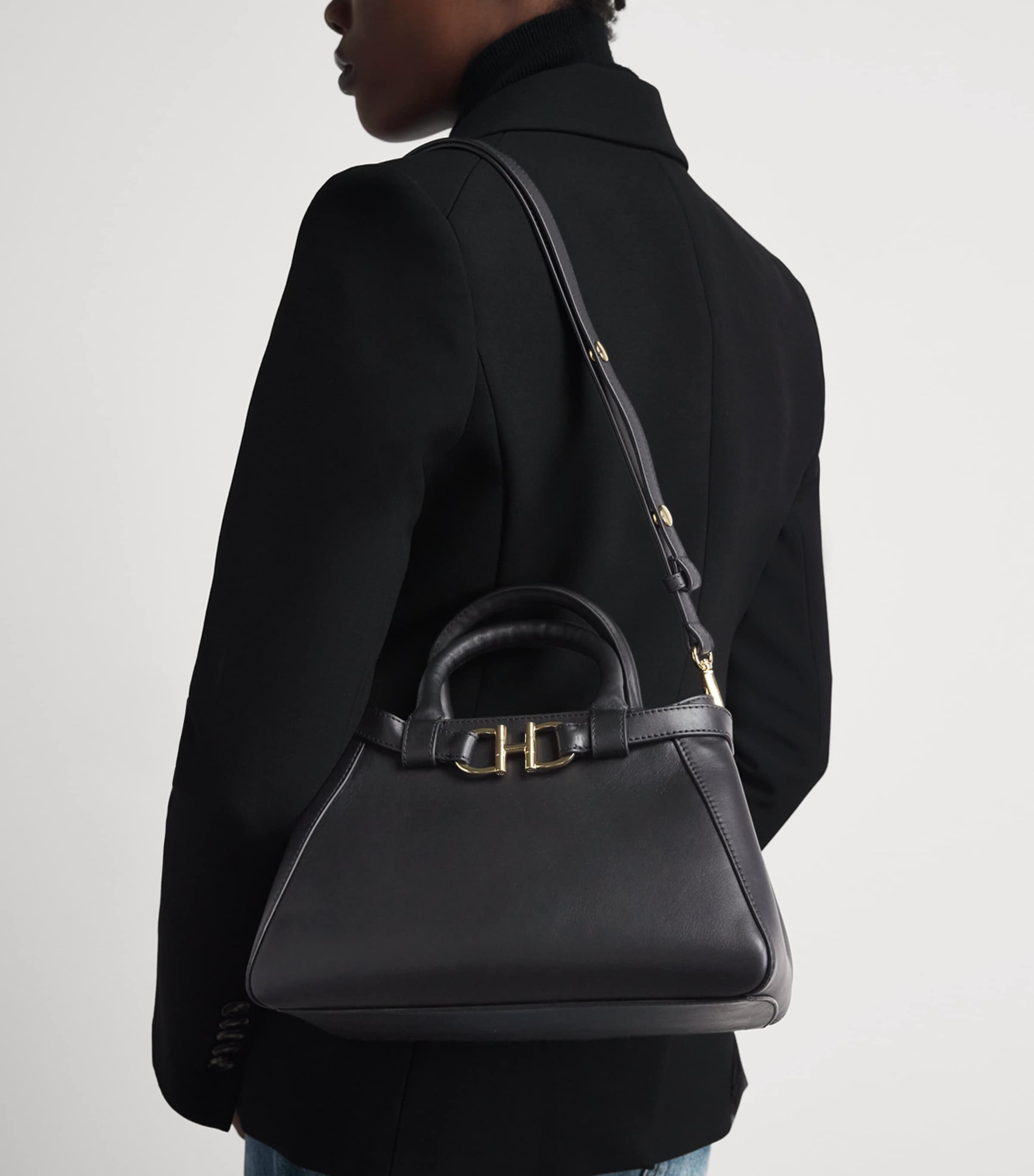 Harrods Small Leather Grace Top-Handle Bag Black Image 4