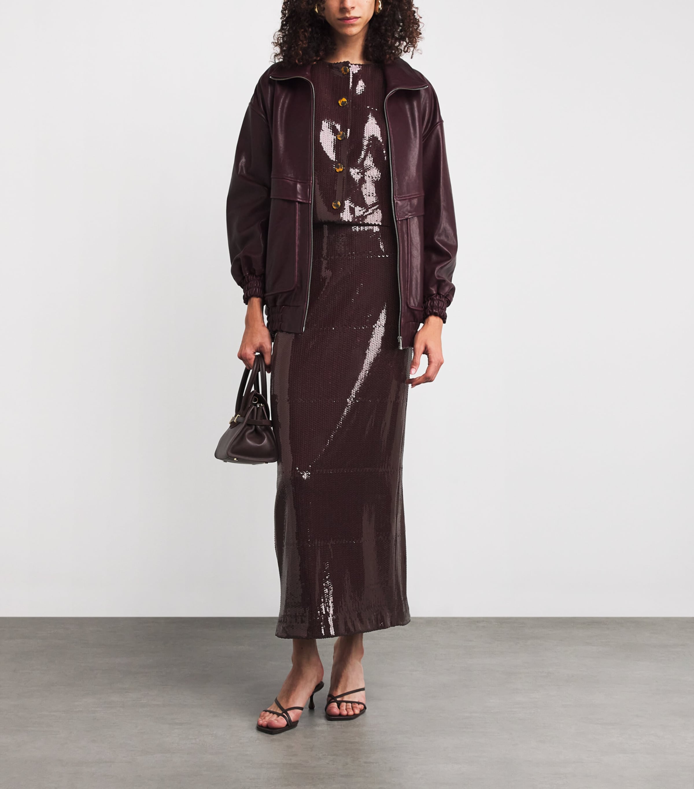 Blazé Milano Womens Sequinned Sussex Maxi Skirt Wine Image 2