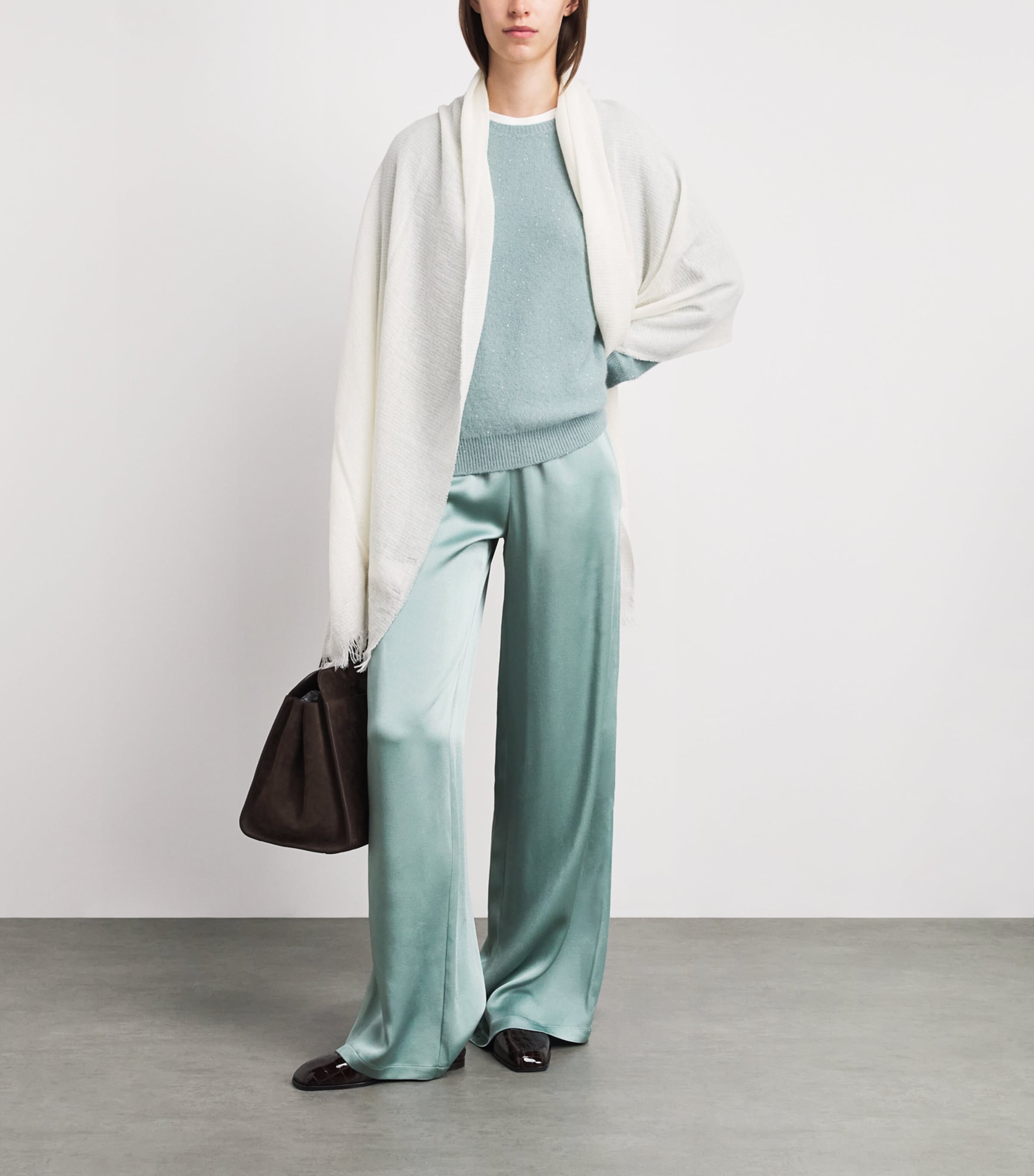 Fabiana Filippi Womens Satin Beaded Trousers Verde Image 2