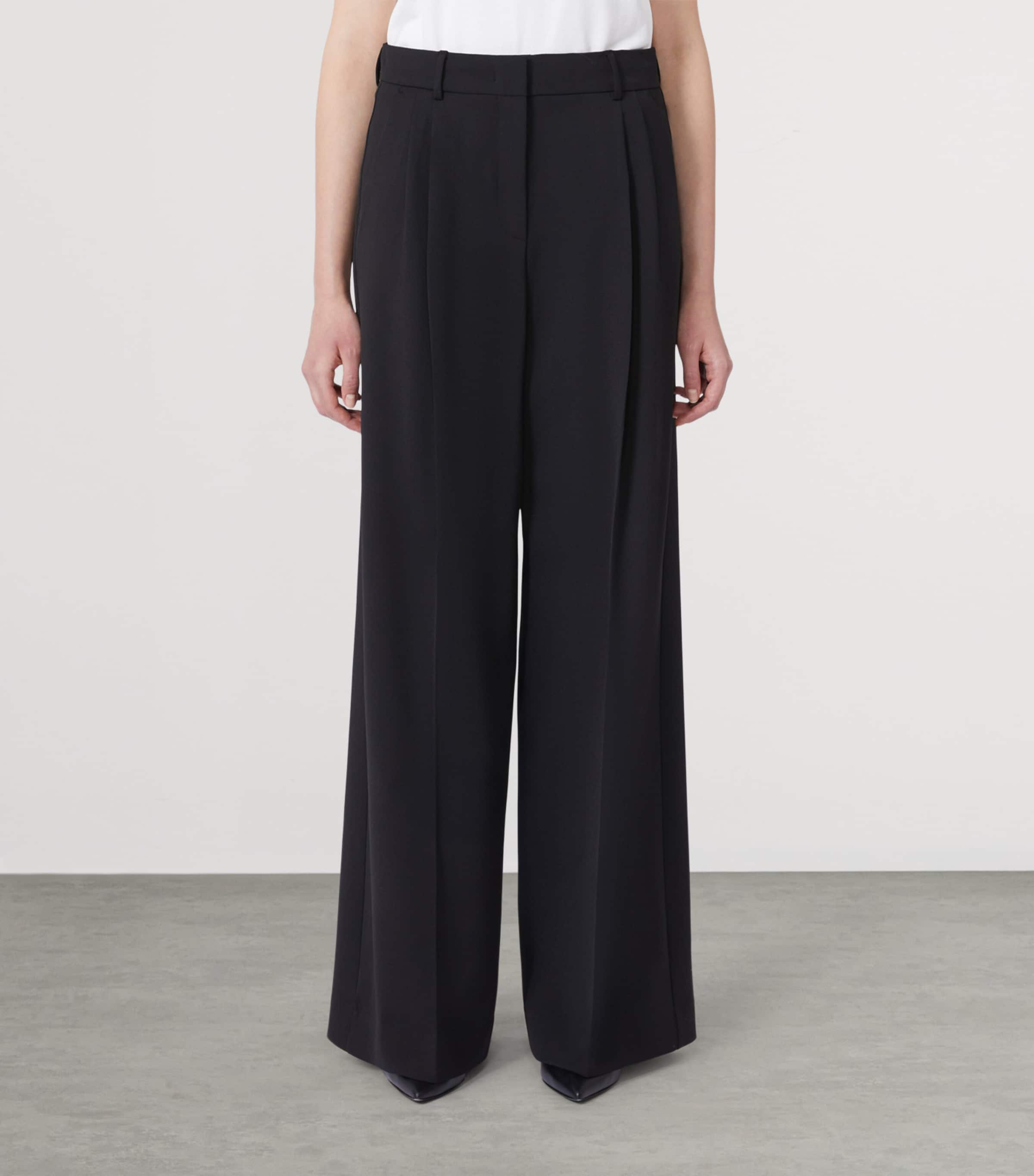 Weekend Max Mara Womens Virgin Wool Wide-Leg Trousers Black Image 3