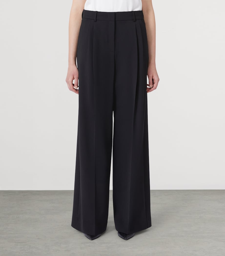 Weekend Max Mara Womens Virgin Wool Wide-Leg Trousers Black Image 3