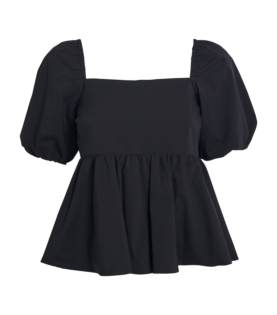 Poplin Balloon-Sleeve Top BLACK Image 1