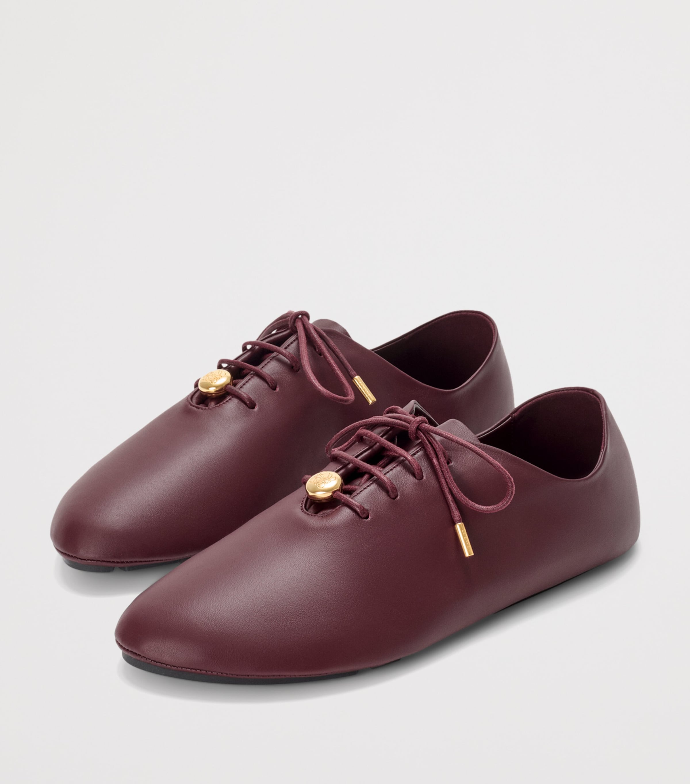 LOEWE Leather Pebble Soft Lace-Up Shoes Dark Burgundy Image 2