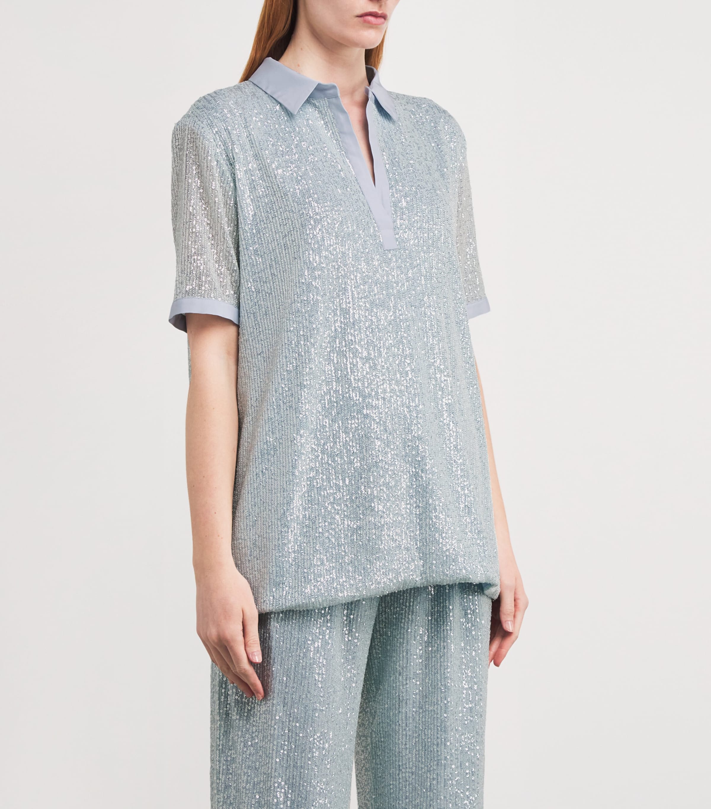 Kiton Womens Sequinned Polo Shirt Water Green Image 3