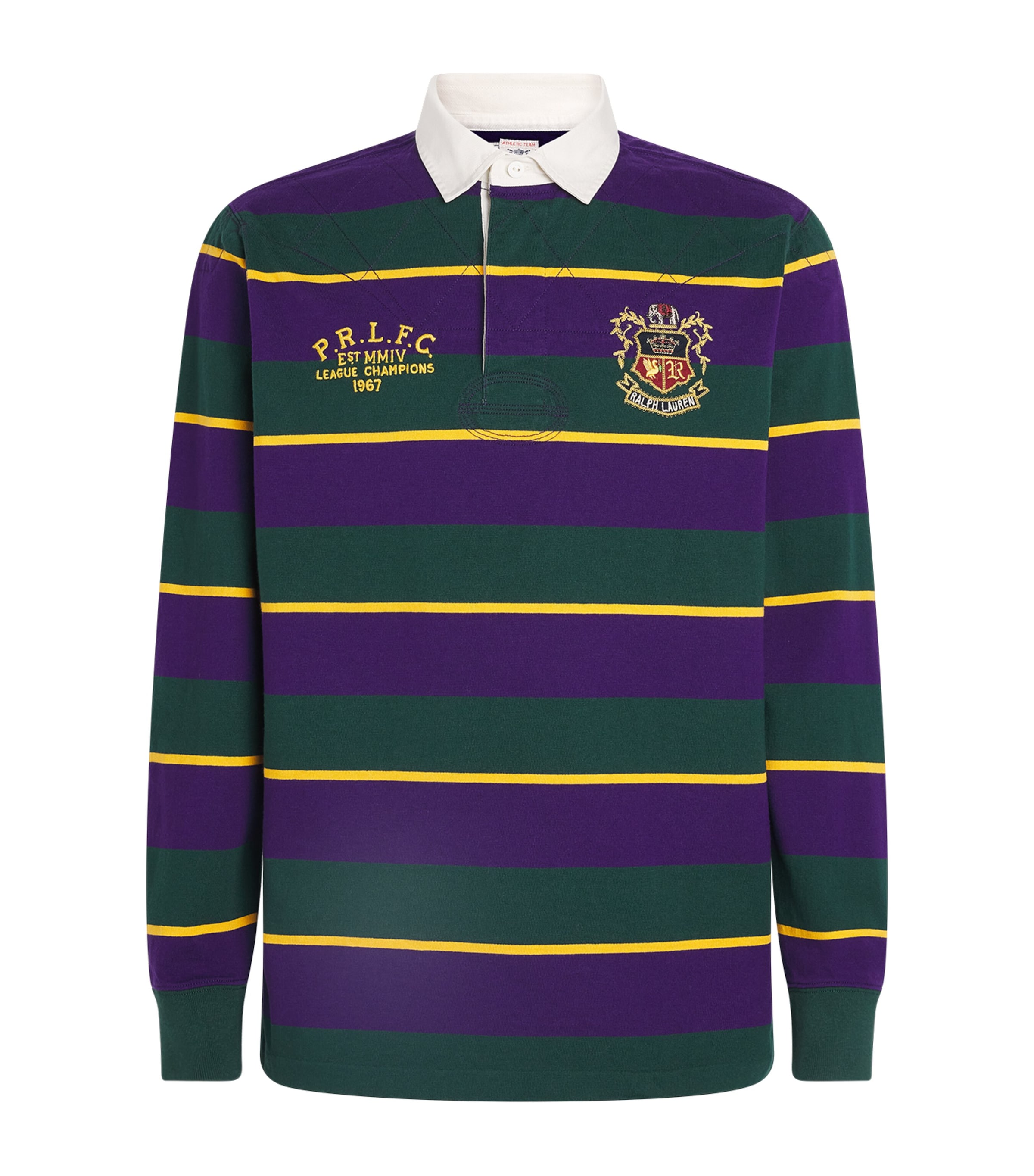 Polo Ralph Lauren Mens Cotton Stripe Embroidered Rugby Shirt Branford Purple Mlti Image 1