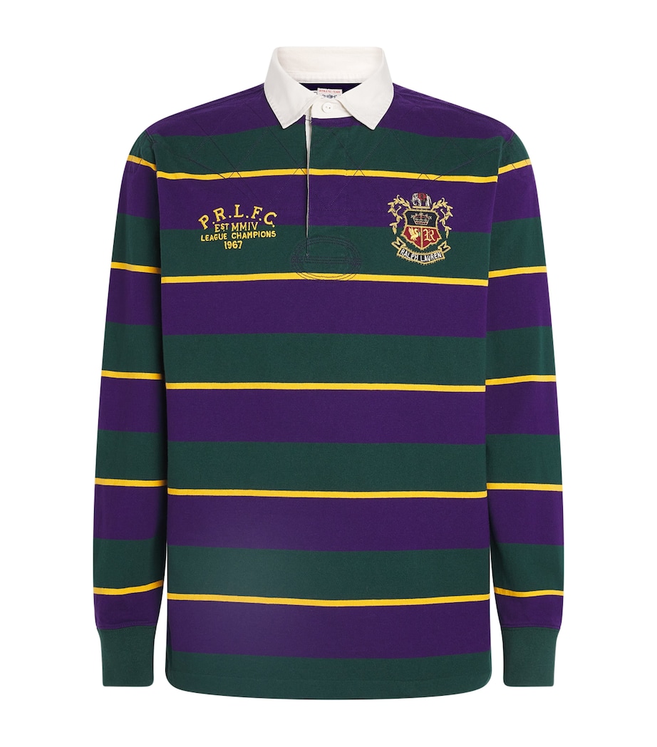 Polo Ralph Lauren Mens Cotton Stripe Embroidered Rugby Shirt Branford Purple Mlti Image 1