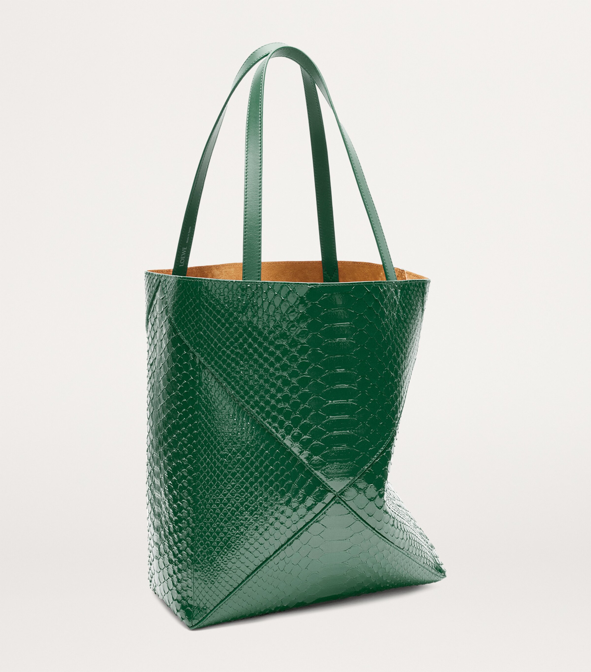 Large Python Skin Puzzle Fold Tote Bag EMERALD GREEN Image 2