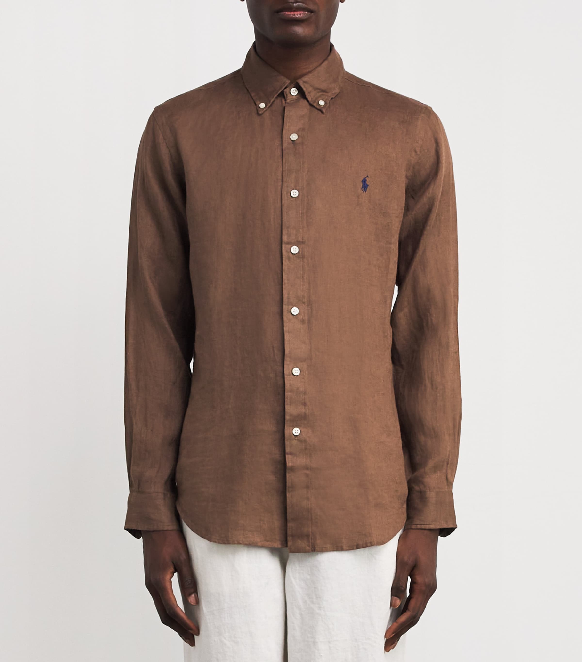 Polo Ralph Lauren Mens Linen Custom Fit Shirt Brown Image 3