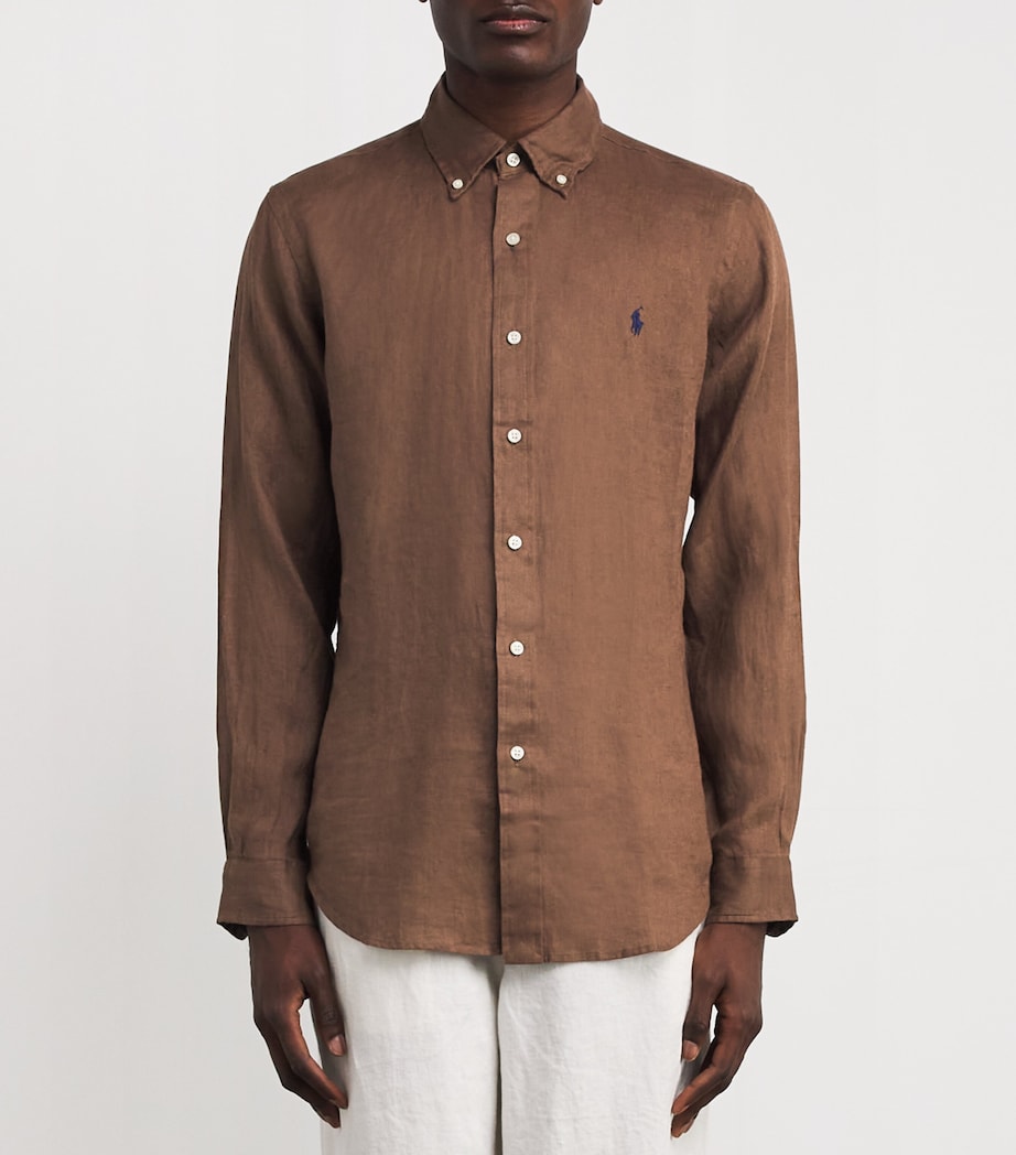 Polo Ralph Lauren Mens Linen Custom Fit Shirt Brown Image 3