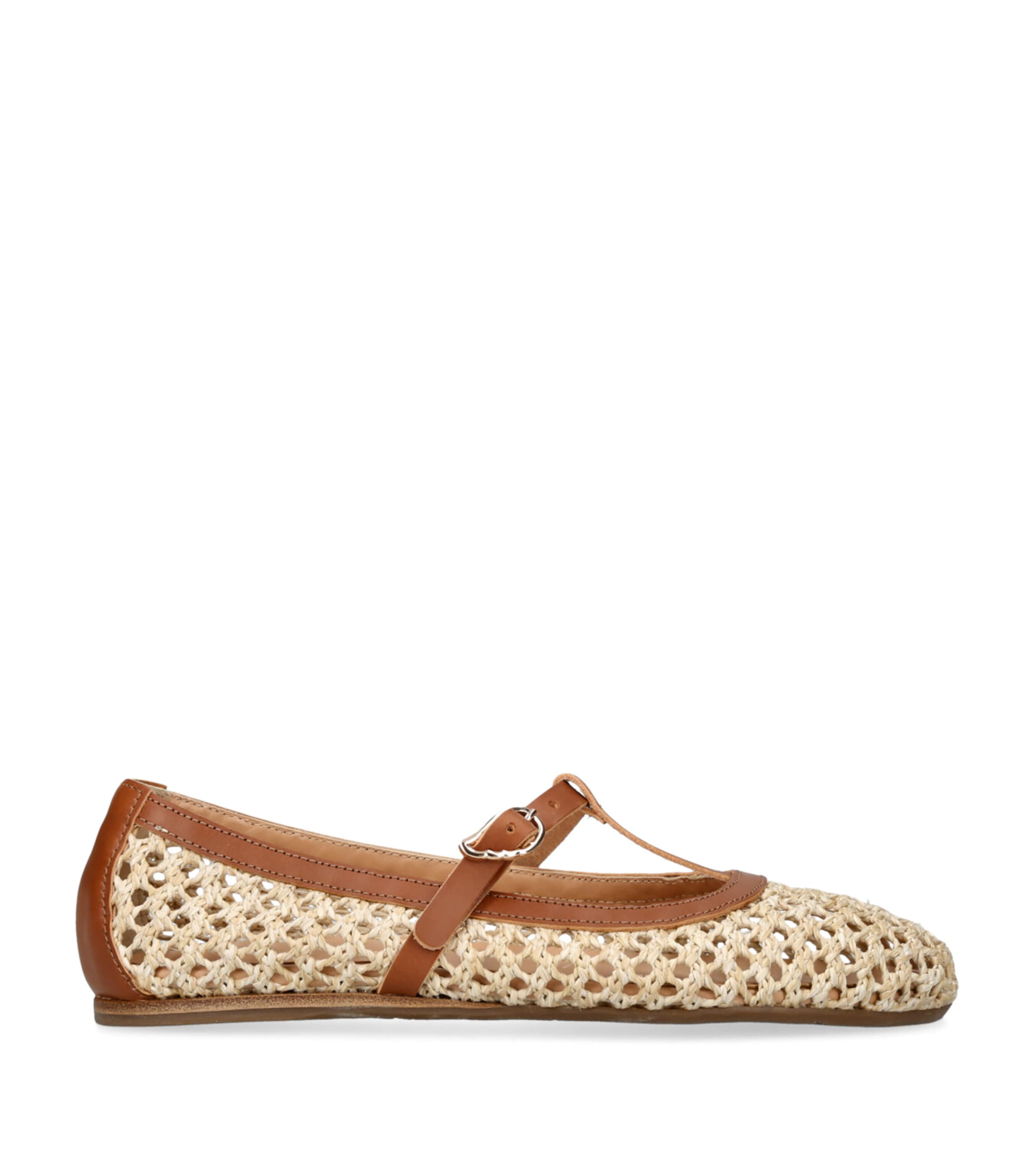 Ancient Greek Sandals Aerati Leather-trimmed Woven Raffia Ballet Flats In Beige