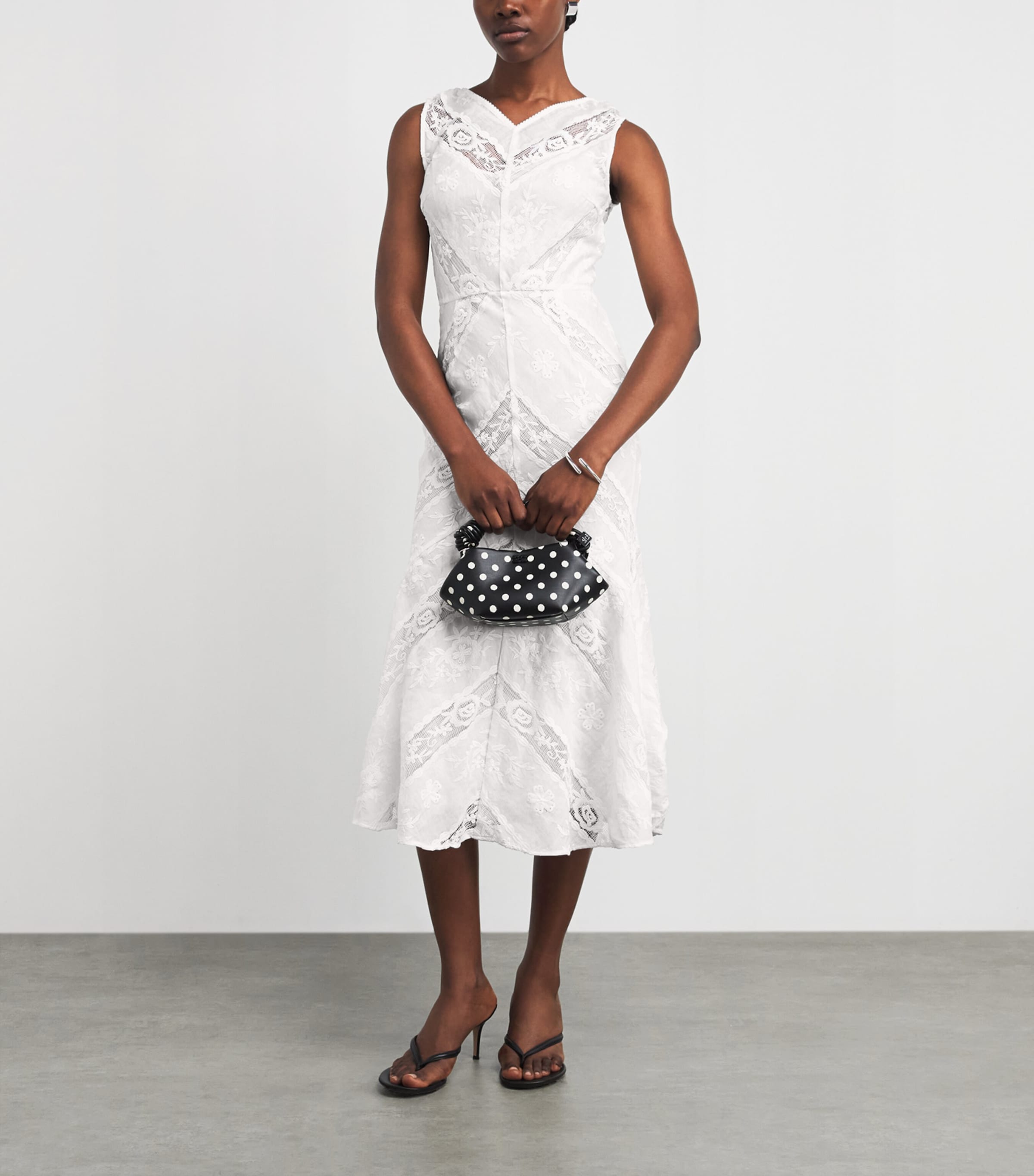 Self-Portrait Womens Ramie Embroidered Midi Dress White Image 2