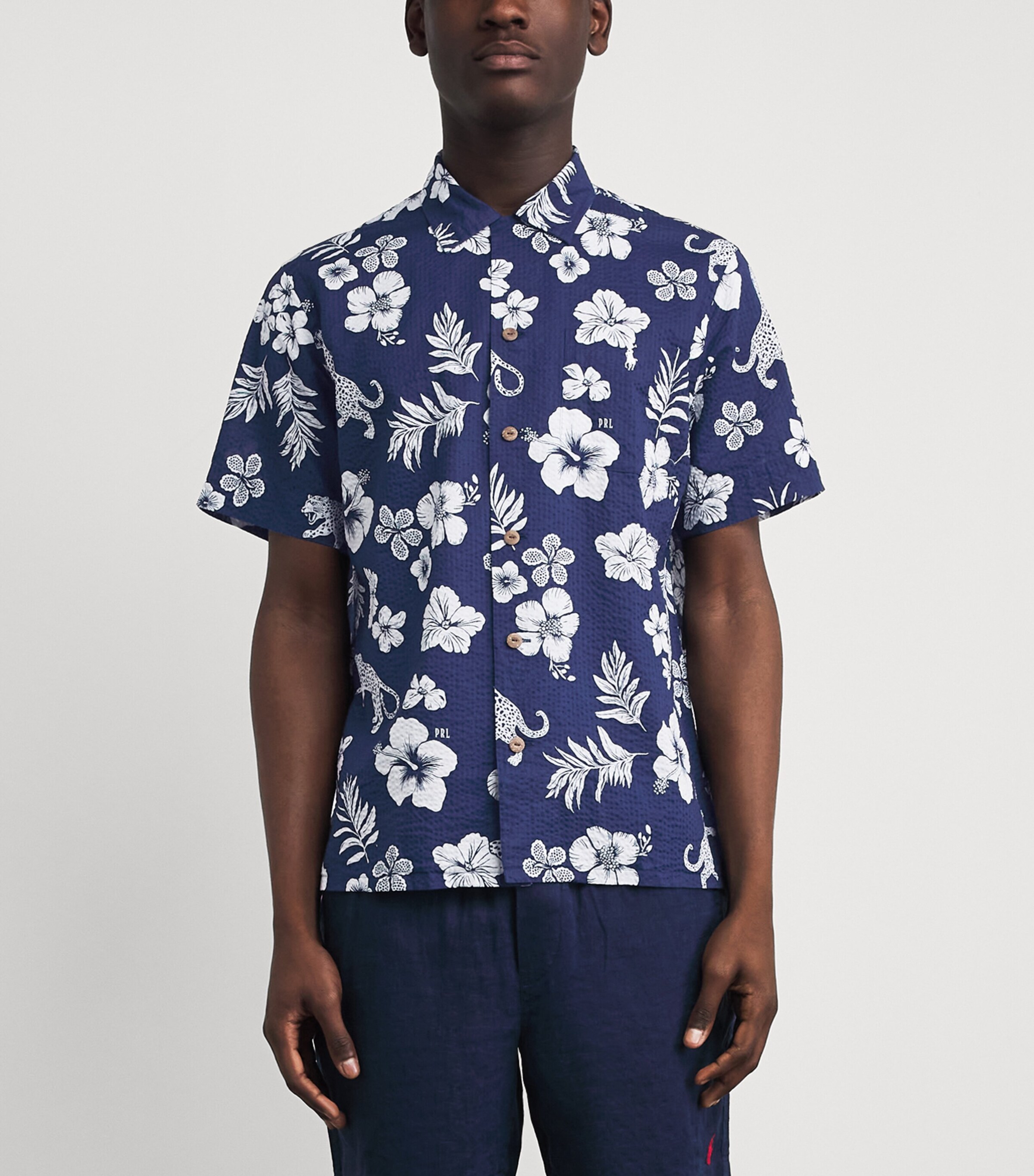 Polo Ralph Lauren Mens Cotton Seersucker Printed Shirt Jaguar Tropical Image 4