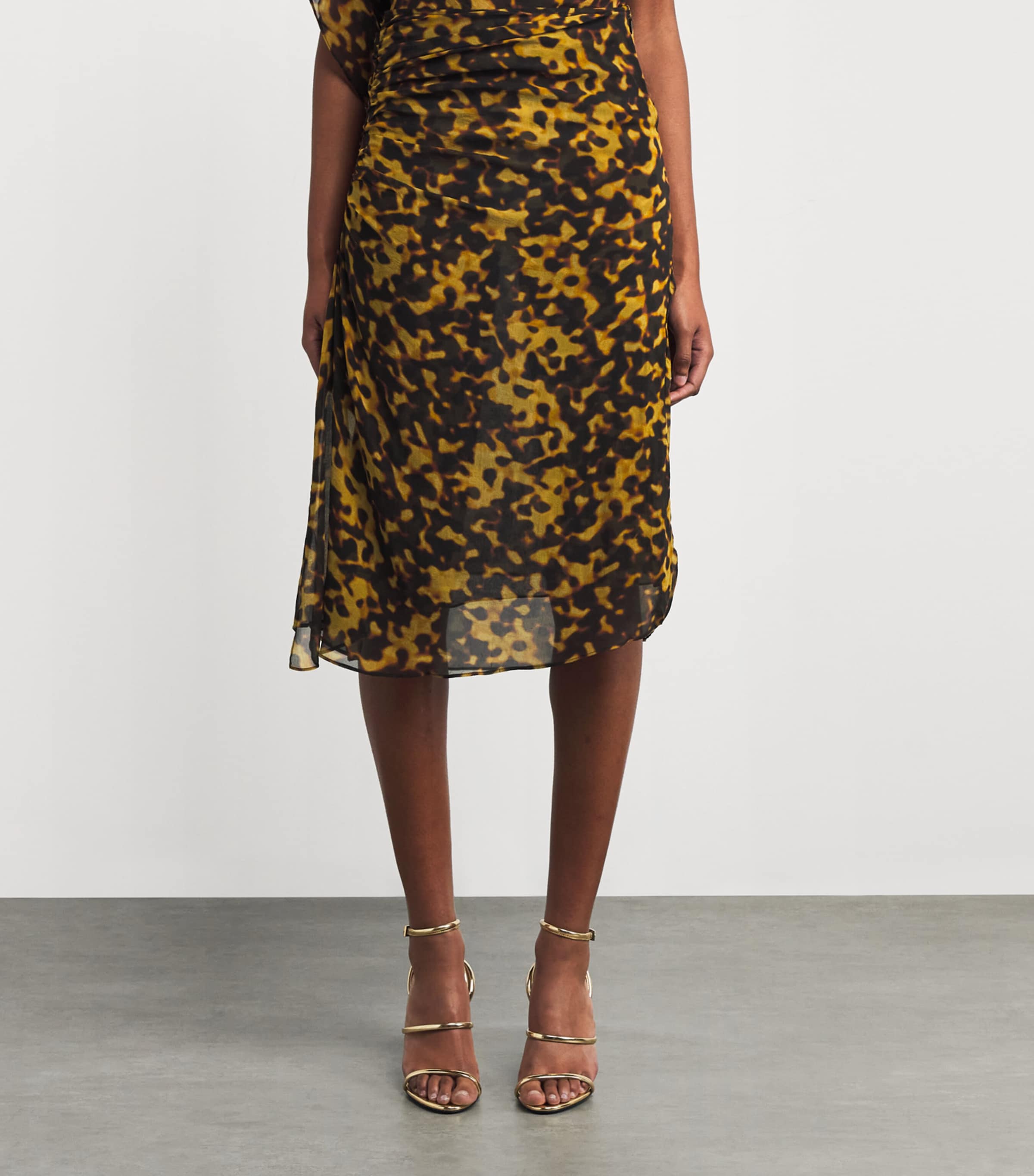 Silk Ruched Midi Skirt TORTOISESHELL Image 3